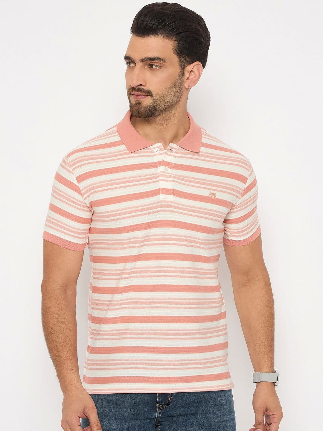 Duke Men Striped Polo Collar Cotton Slim Fit T-shirt - view 1