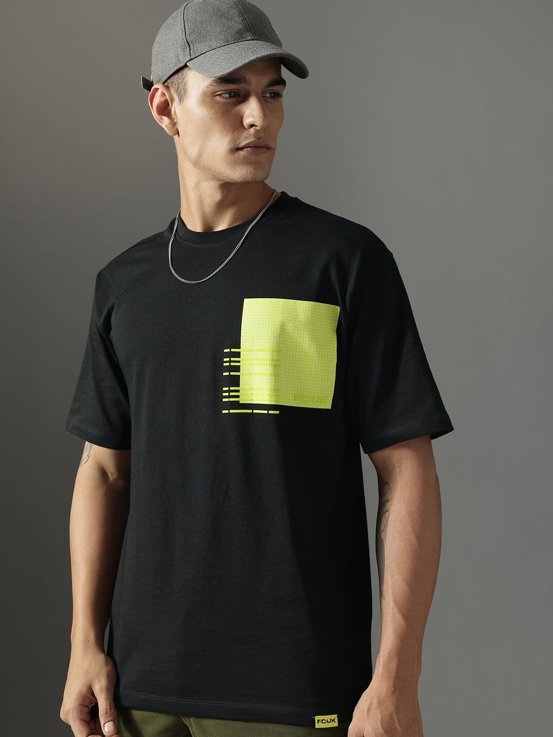 FCUK Printed Drop-Shoulder Sleeves Pure Cotton Relaxed Fit T-shirt - view 1