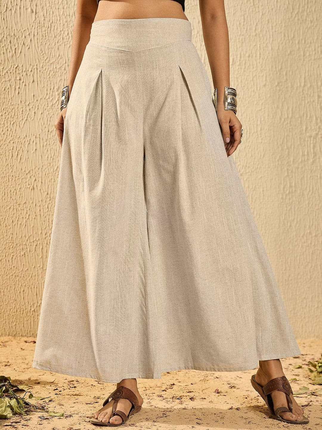 InWeave Women Cotton Flared Handloom Ethnic Palazzos - view 1