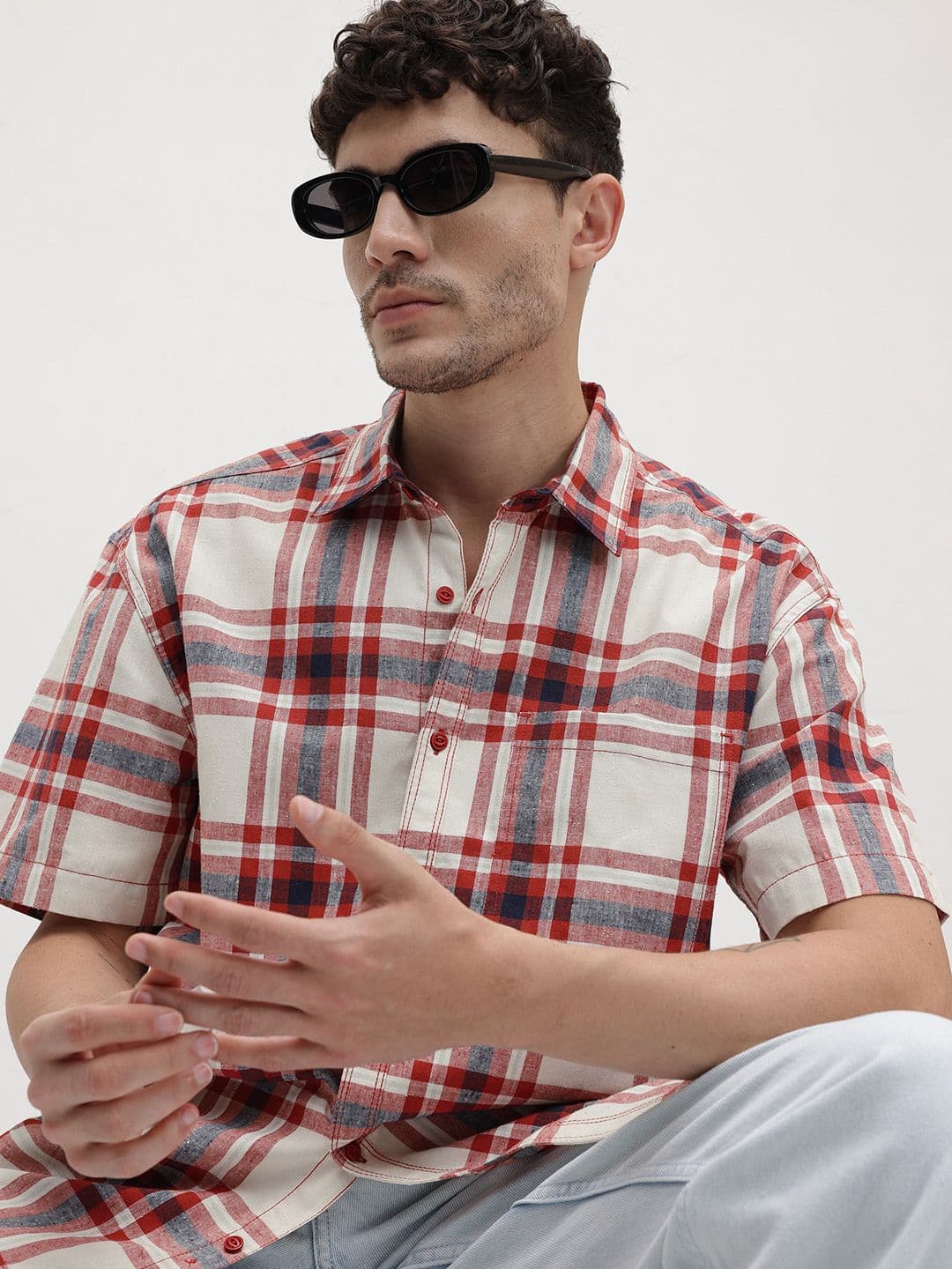 The Roadster Life Co. Tartan Checks Drop-Shoulder Sleeves Relaxed Fit Shirt - view 1