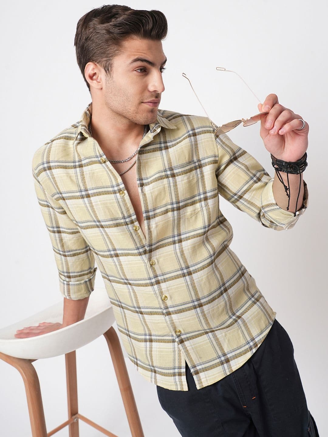 VASTRADO Men Classic Slim Fit Opaque Checked Pure Cotton Casual Shirt - view 1
