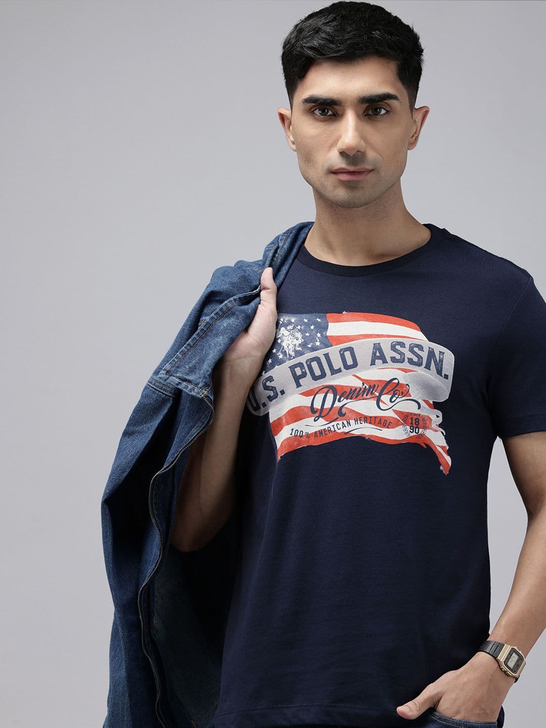 U.S. Polo Assn. Denim Co. Slim Fit Brand Logo Printed Pure Cotton T-shirt - view 1