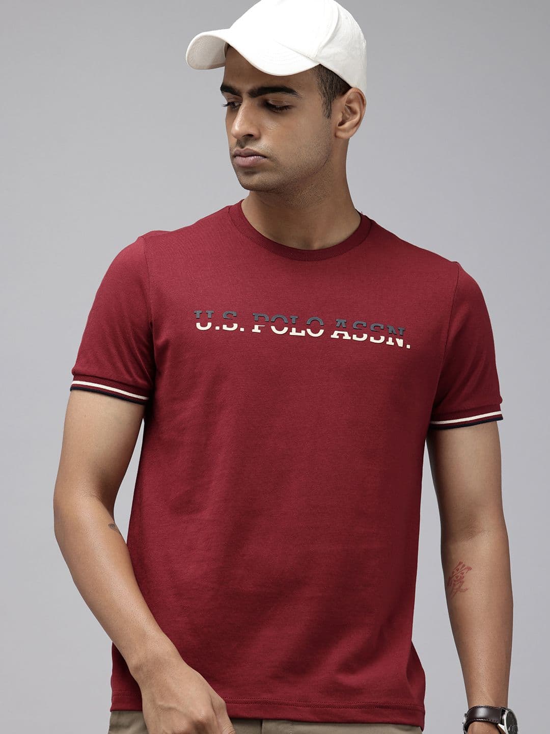 U.S. Polo Assn. Brand Logo Printed Pure Cotton Slim Fit T-shirt - view 1