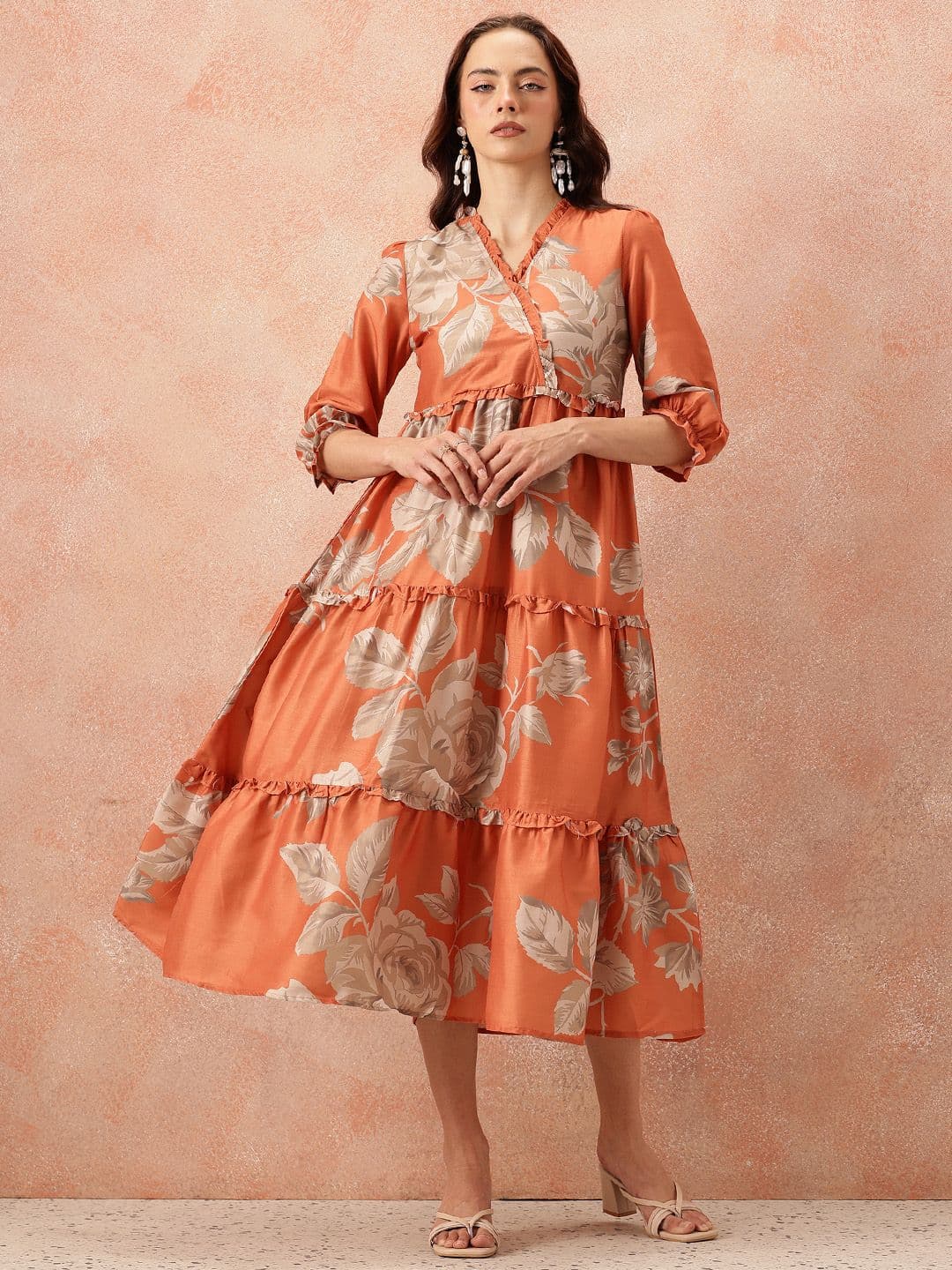 all about you Floral Printed Ruffled Detail Tiered Wrap-Style Midi Fit & Flare Dress - view 1