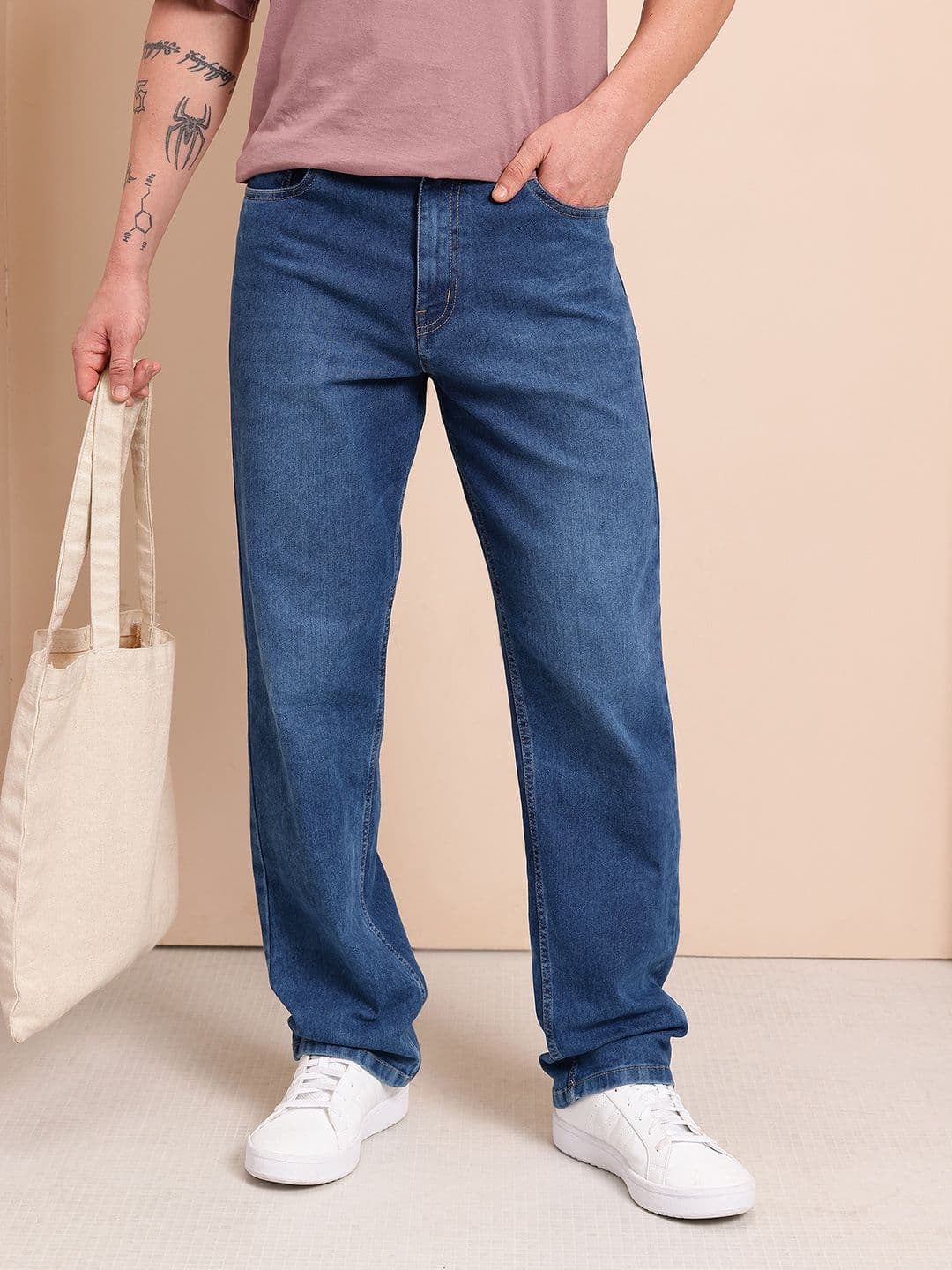 Mast & Harbour Men Straight Fit Mid-Rise Light Fade Stretchable Jeans