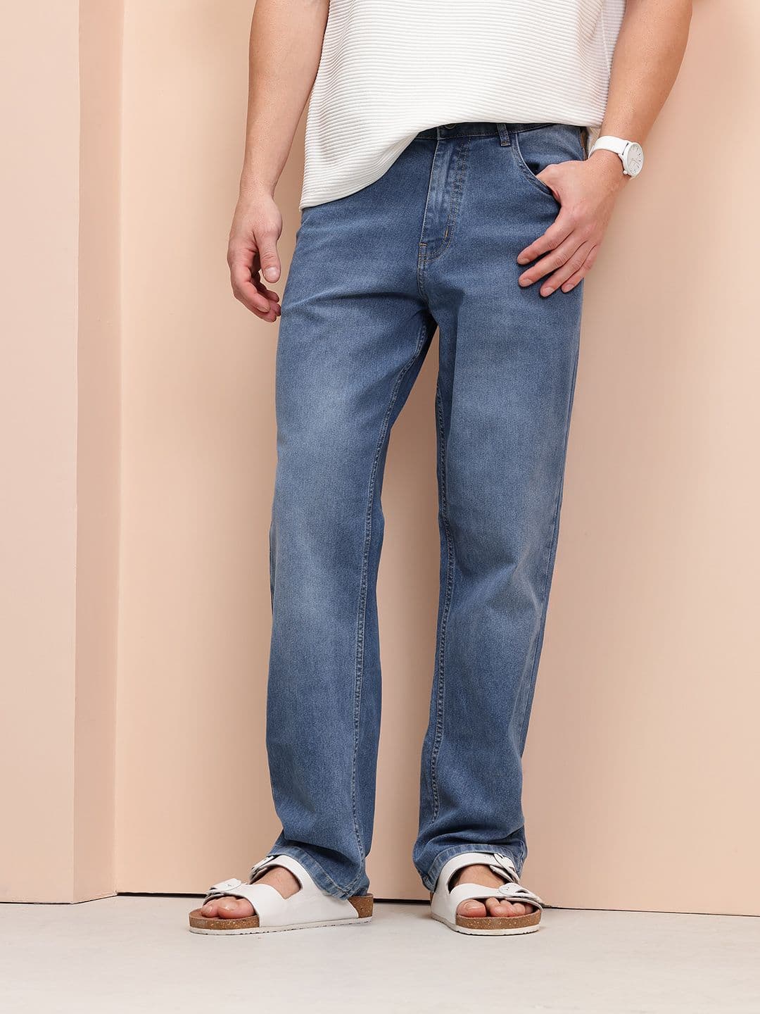 Mast & Harbour Men Straight Fit Mid-Rise Stretchable Jeans - view 1