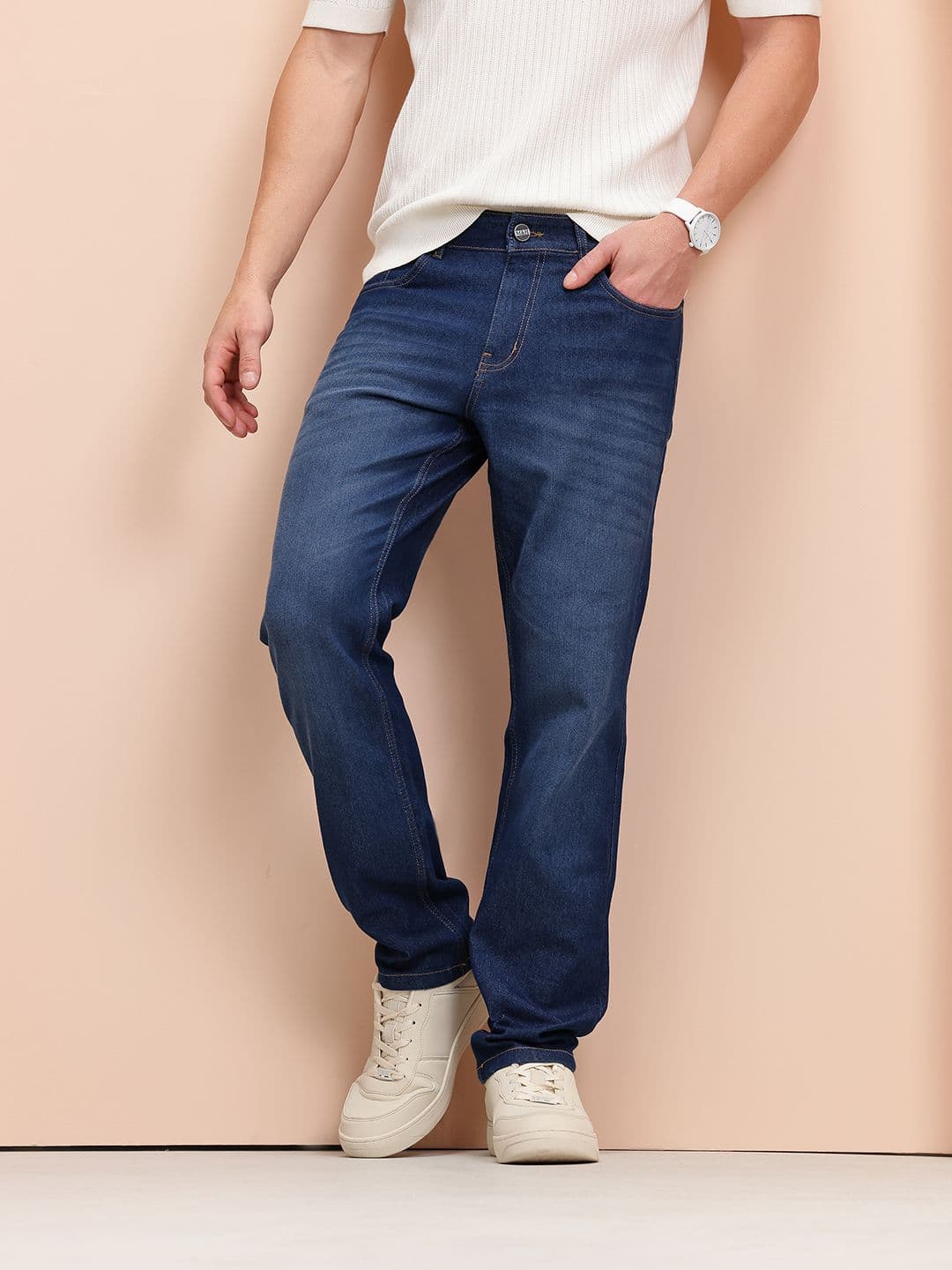 Mast & Harbour Men Slim Fit Mid-Rise Light Fade Stretchable Jeans - view 1