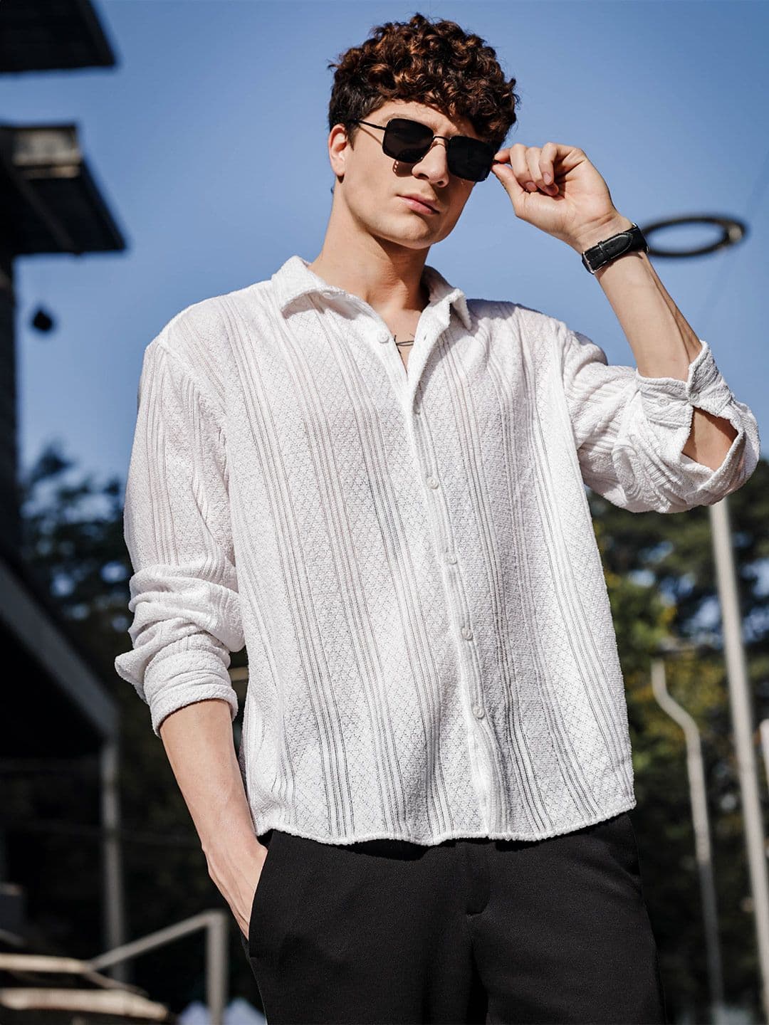HERE&NOW Men Relaxed Fit Spread Collar Textured Casual Shirt - view 1