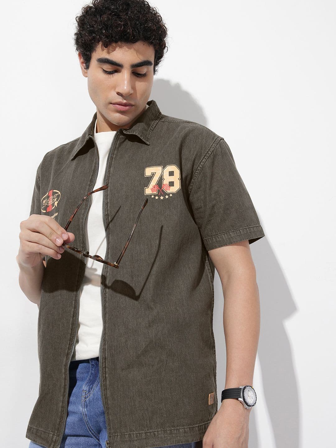 The Roadster Life Co. Relaxed Fit Typography Printed Denim Casual Shirt - view 1