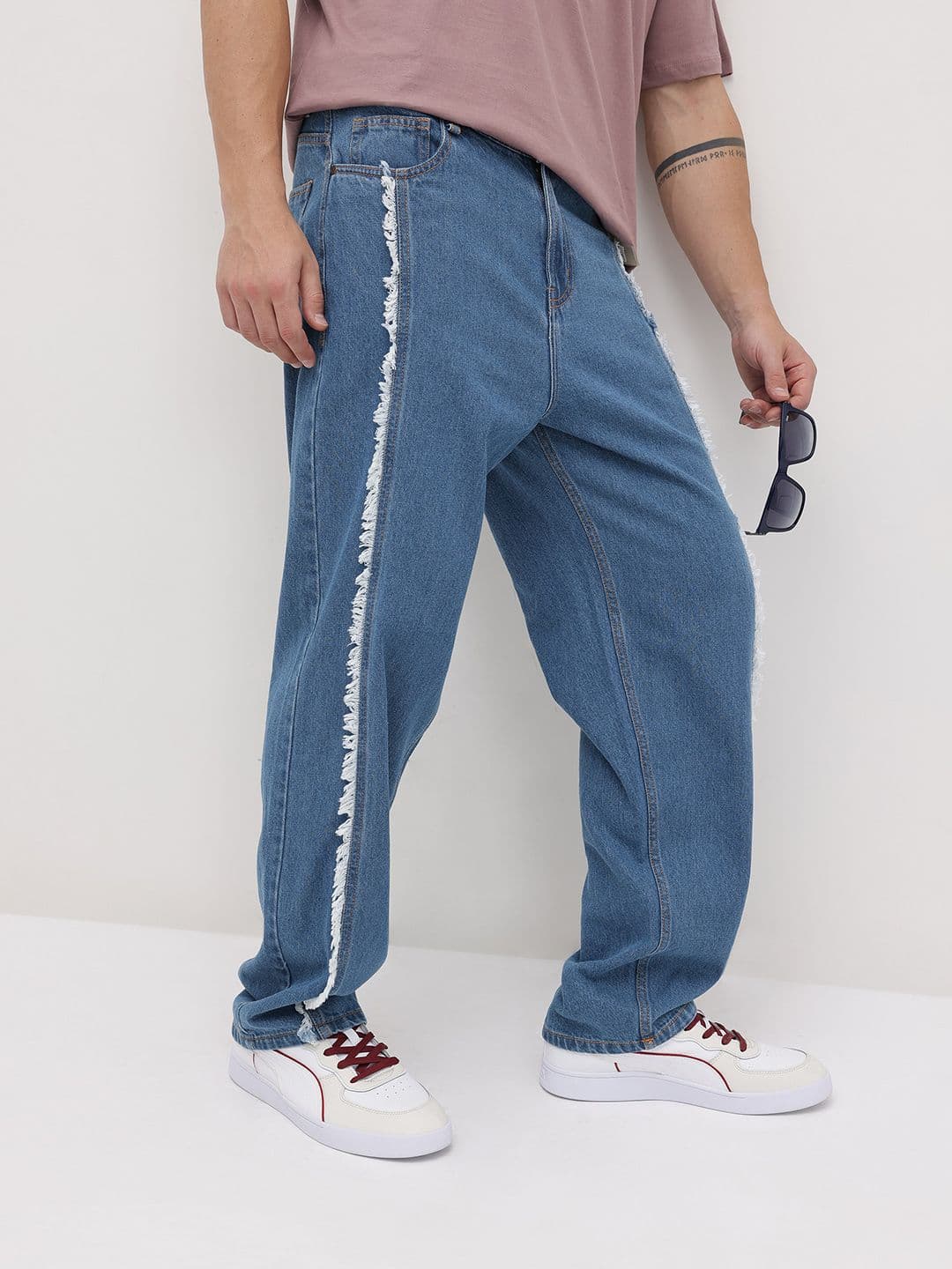 The Roadster Life Co. Men Frayed Loose Fit Mid-Rise Jeans - view 1