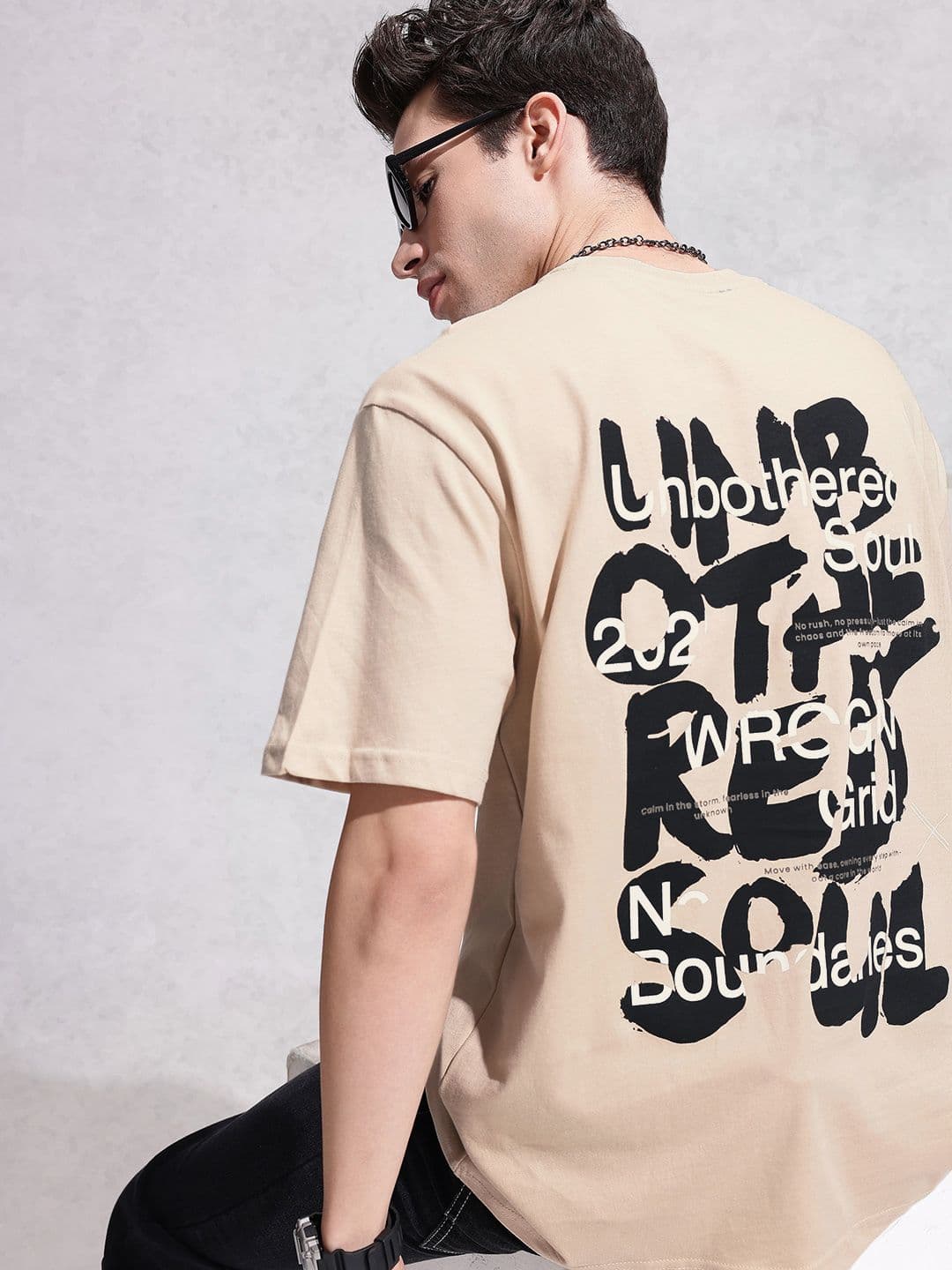 WROGN Typography Printed Drop-Shoulder Sleeves Pure Cotton Oversized T-shirt - view 1