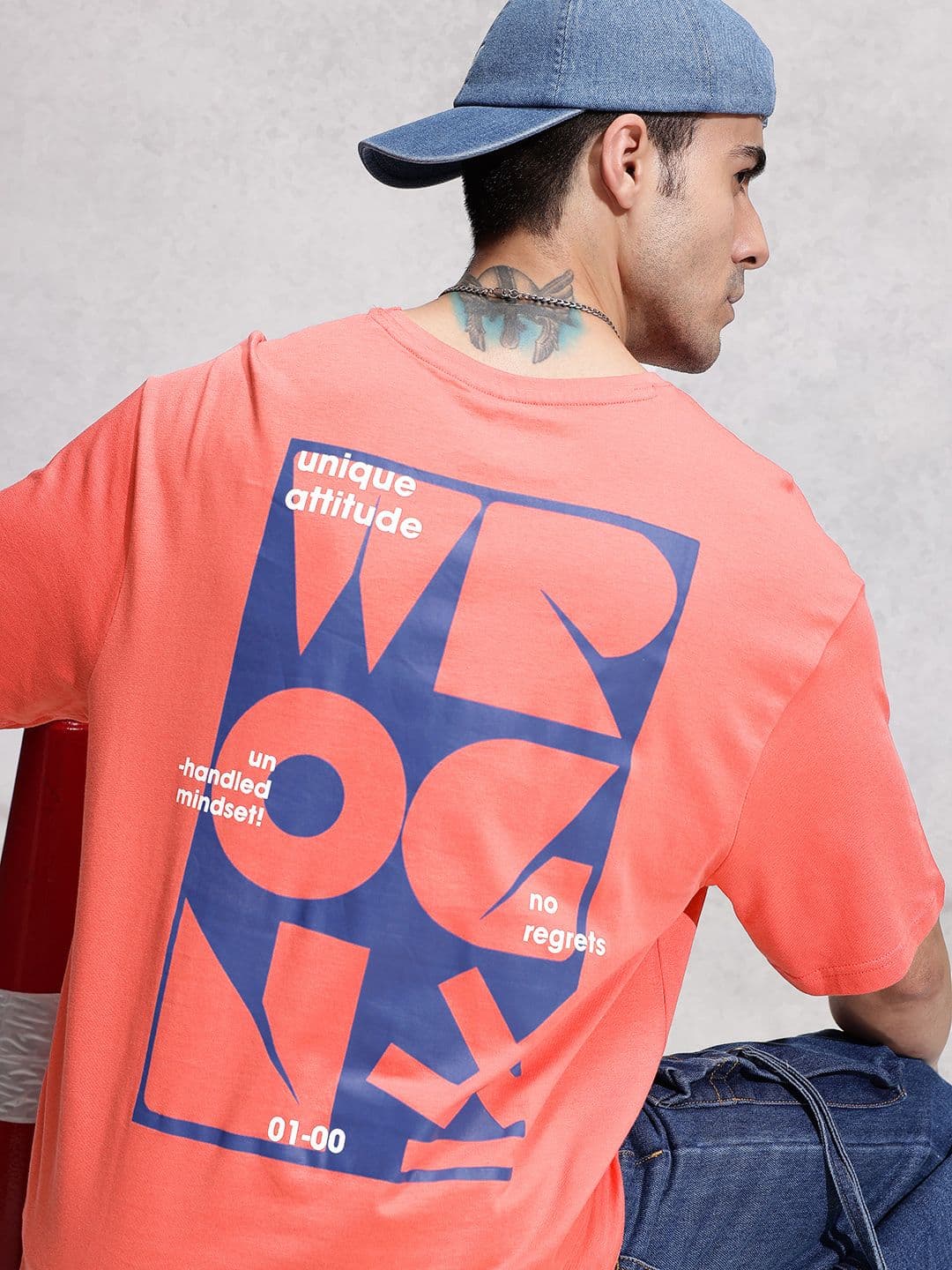 WROGN Pure Cotton Typography Puff Printed Oversized T-shirt - view 1