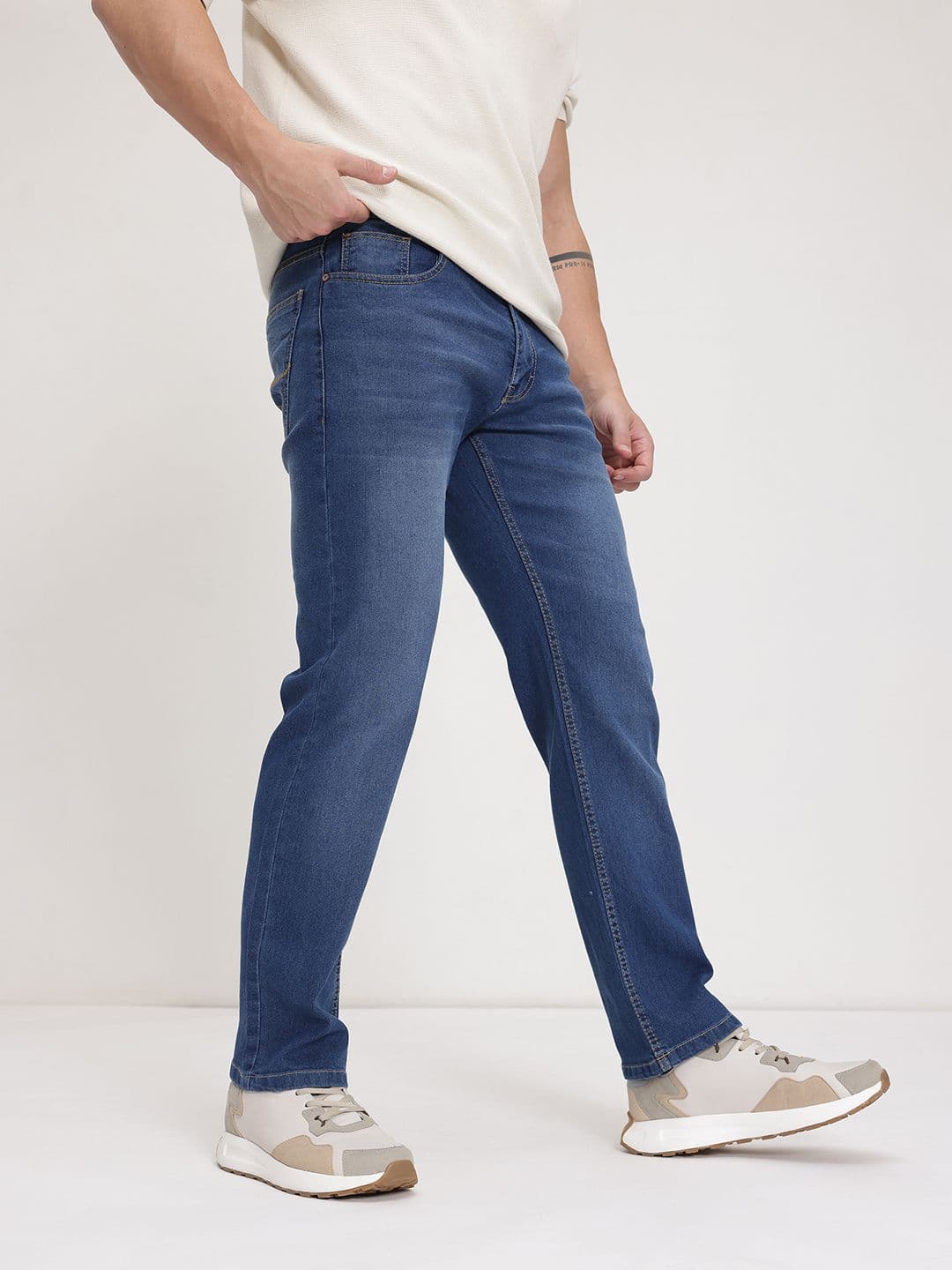 The Roadster Life Co. Men Regular Fit Mid-Rise Light Fade Stretchable Jeans - view 1