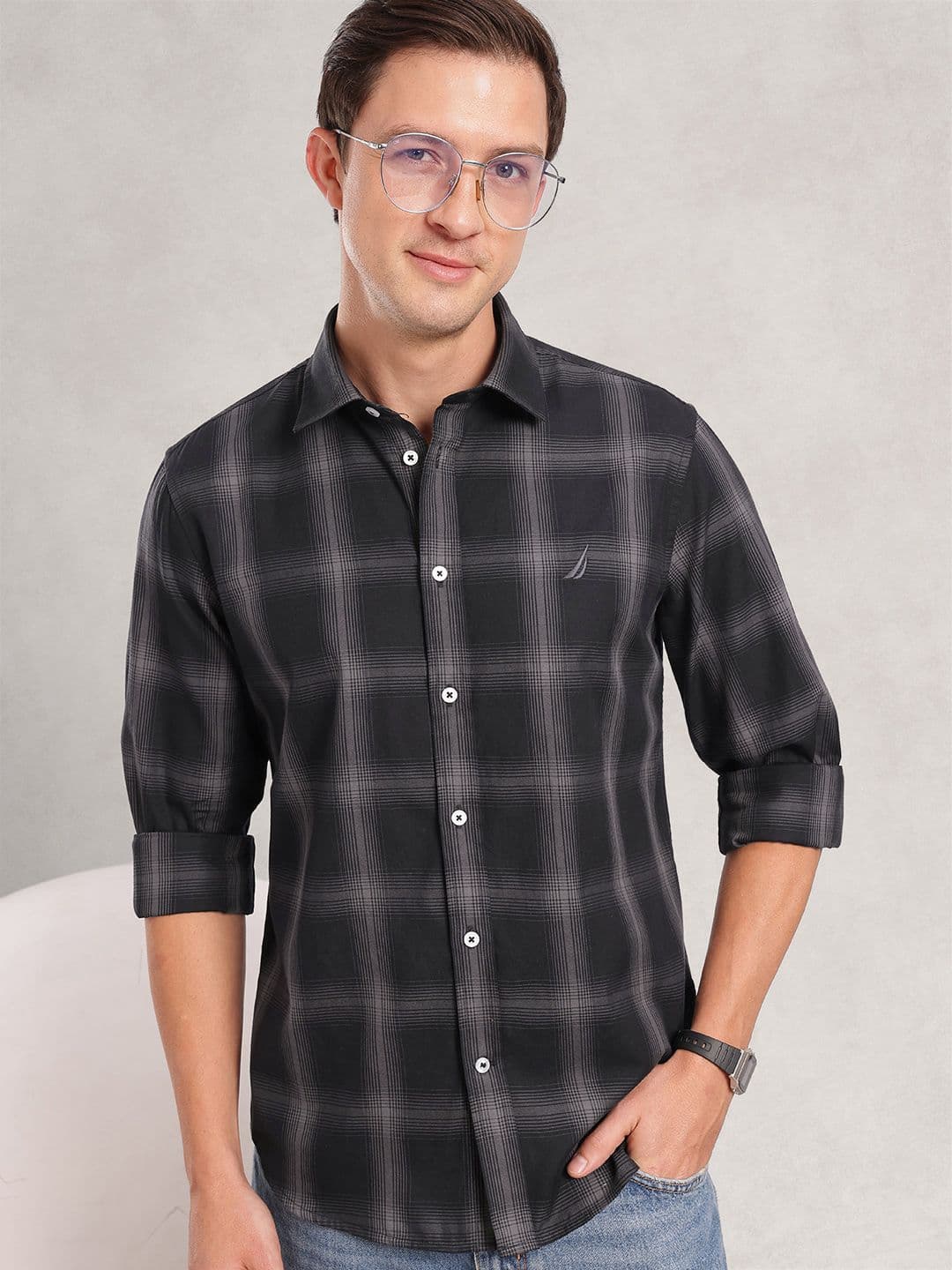 Nautica Men Premium Slim Fit Checked Pure Cotton Casual Shirt - view 1