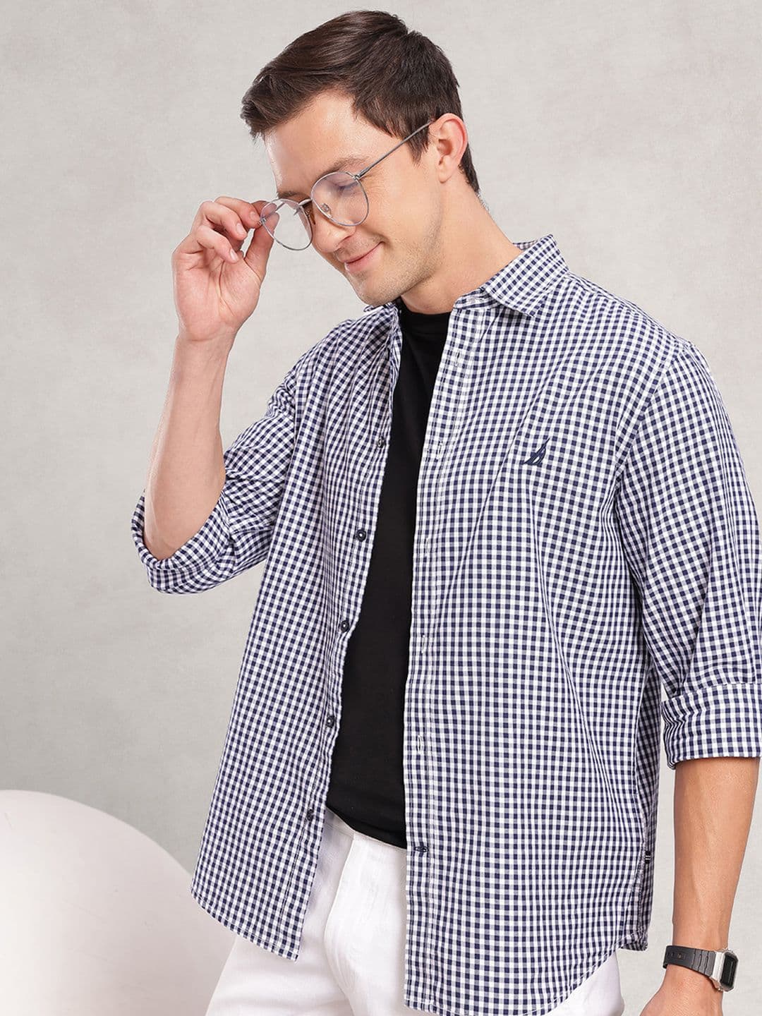 Nautica Men Premium Slim Fit Checked Pure Cotton Casual Shirt - view 1