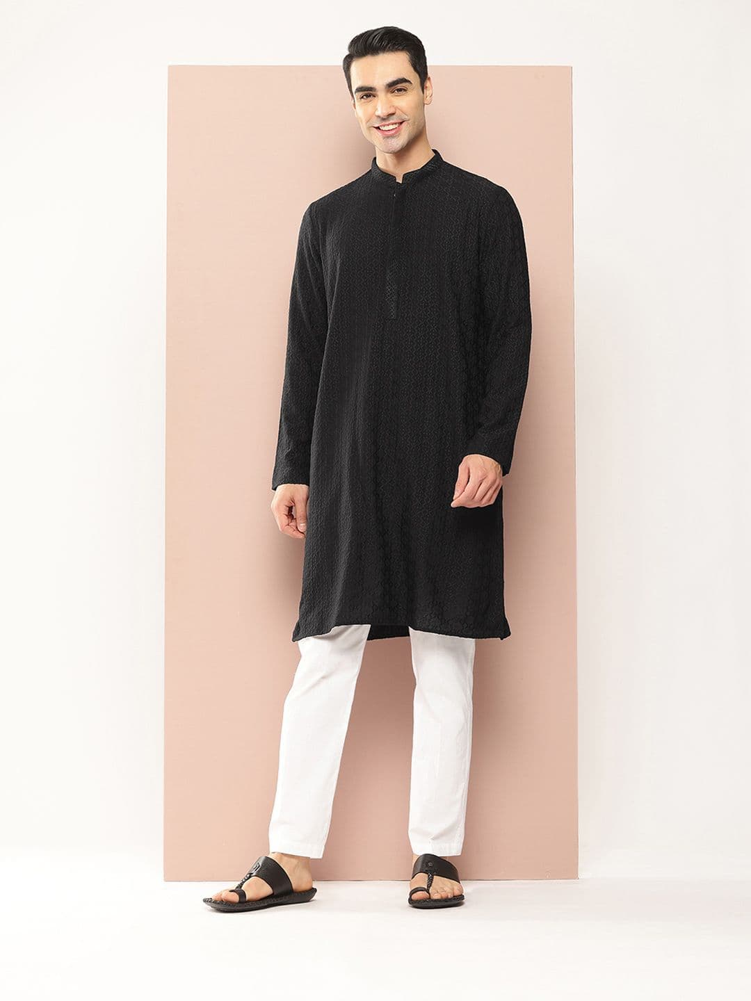 See Designs Mandarin Collar Geometric Chikankari Embroidered Straight Kurta - view 1