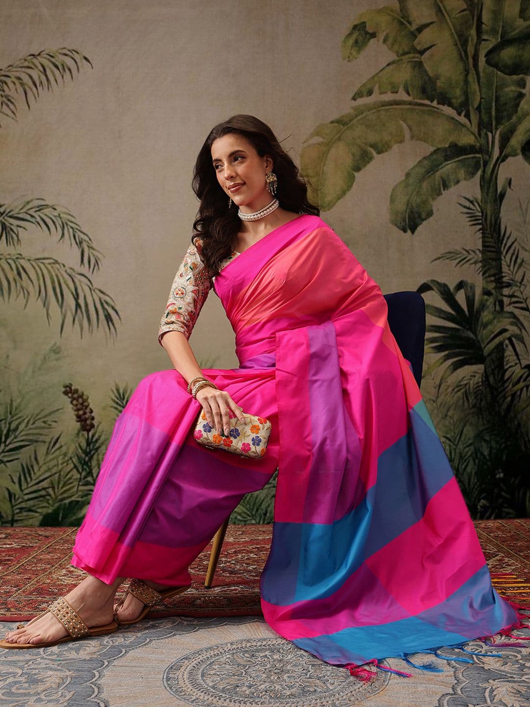 DIVASTRI Soft Uppada Silk Arani Colorblock Banarasi Saree - view 1