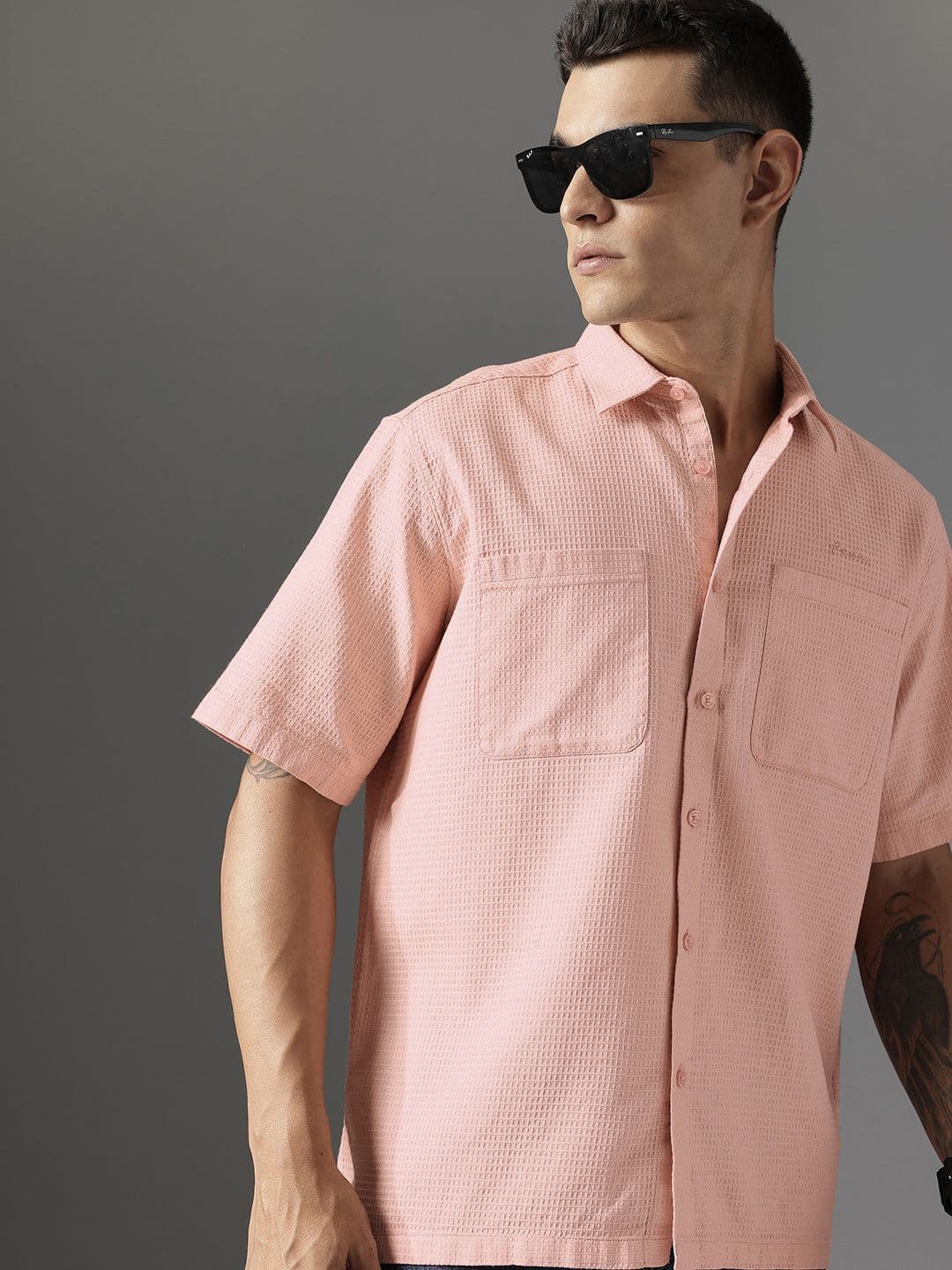 FCUK Self Design Textured Pure Cotton Casual Shirt - view 1