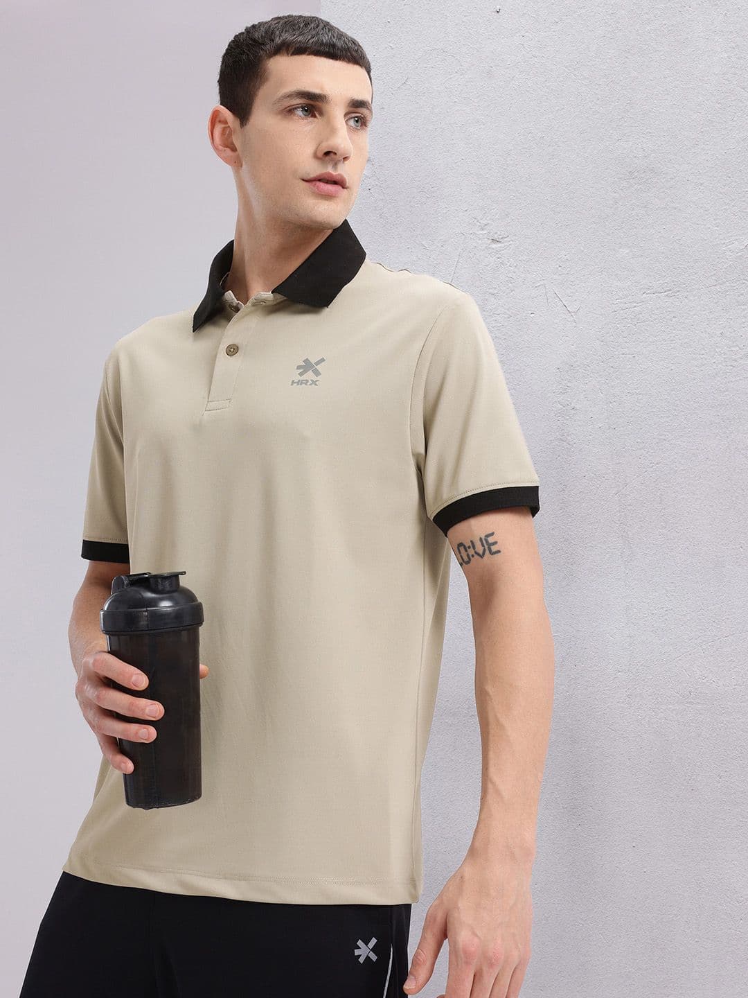 HRX by Hrithik Roshan Contrast Polo Collar T-shirt with Reflective Brand Logo Detail - view 1