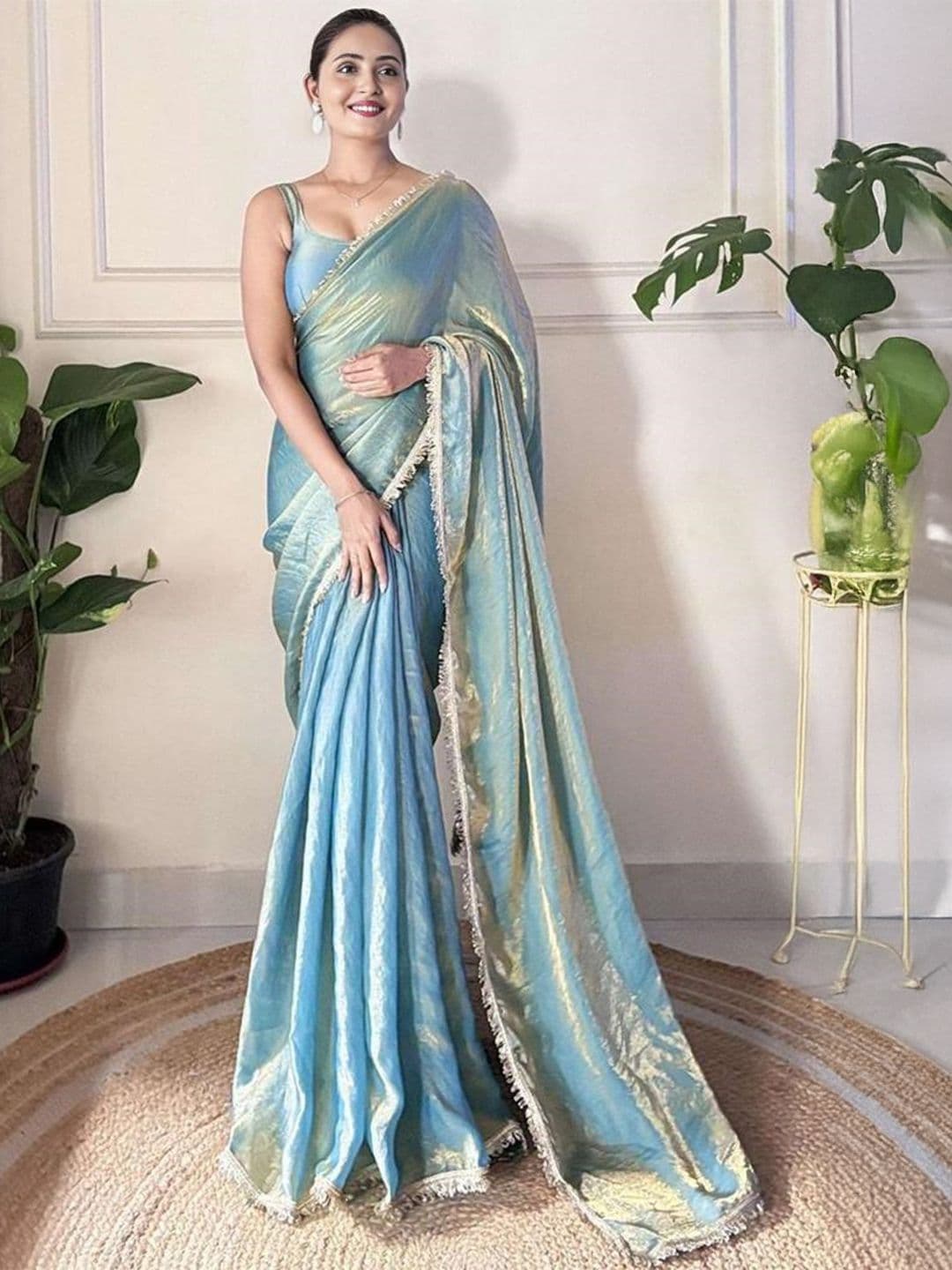 Mitera Sequinned Border Tissue Saree With Unstitched Blouse Piece - view 1
