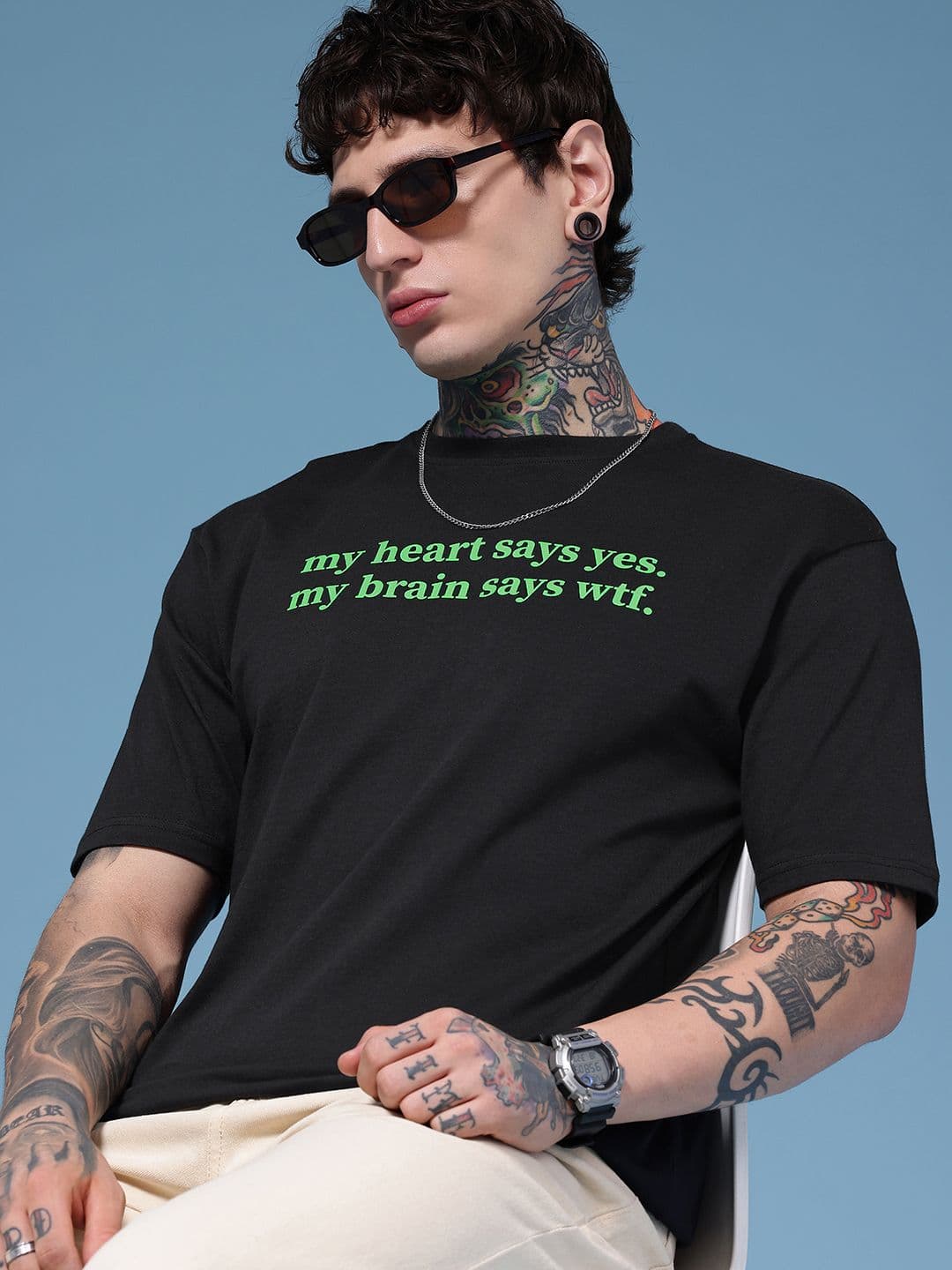 HERE&NOW Men Typography Printed Drop-Shoulder Sleeves T-shirt - view 1