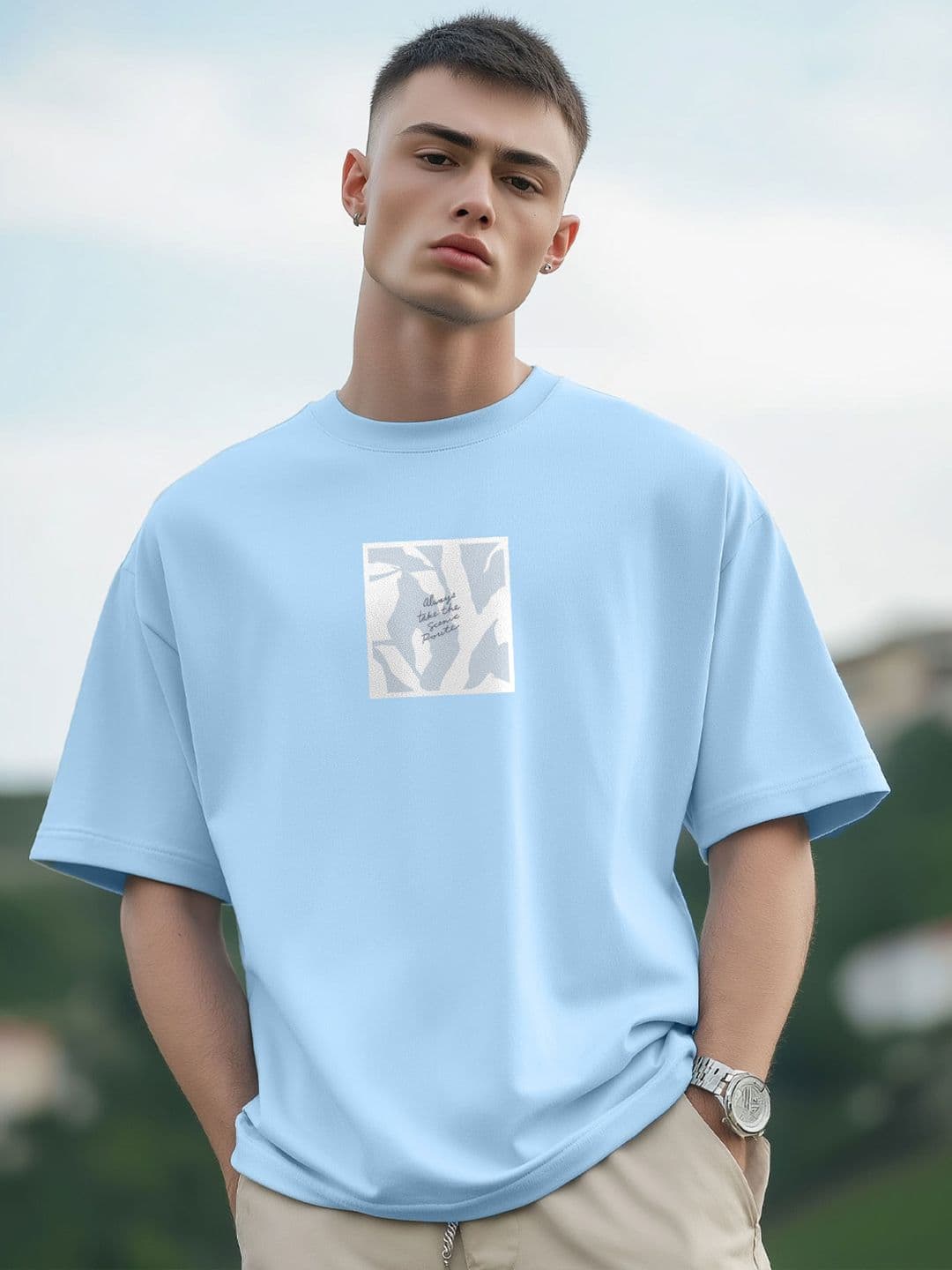 NOBERO Men Graphic Printed Round Neck Cotton Oversized T-shirt - view 1