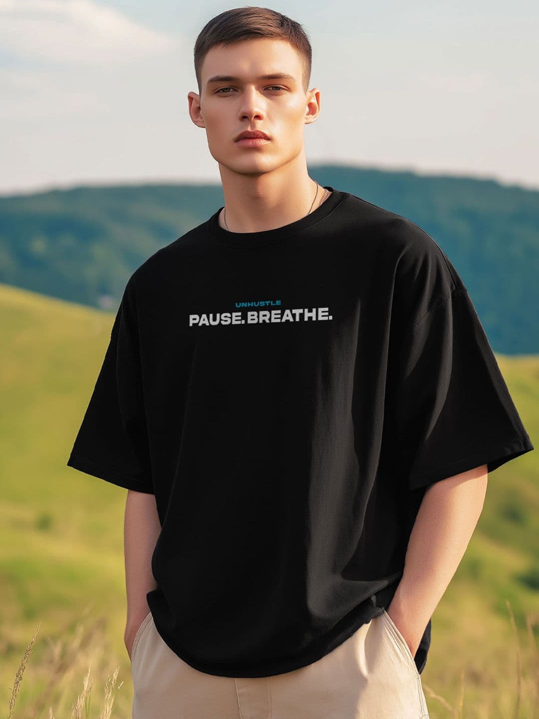 NOBERO Men Typography Printed Round Neck Cotton Oversized T-shirt - view 1