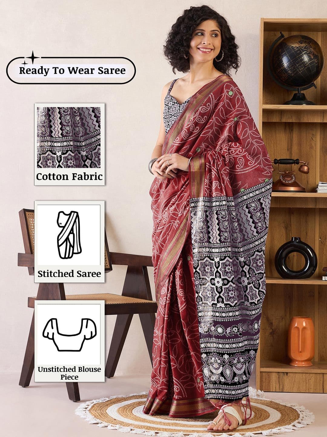 Anouk Rustic Bandhani Ready to Wear Bagru Saree - view 1