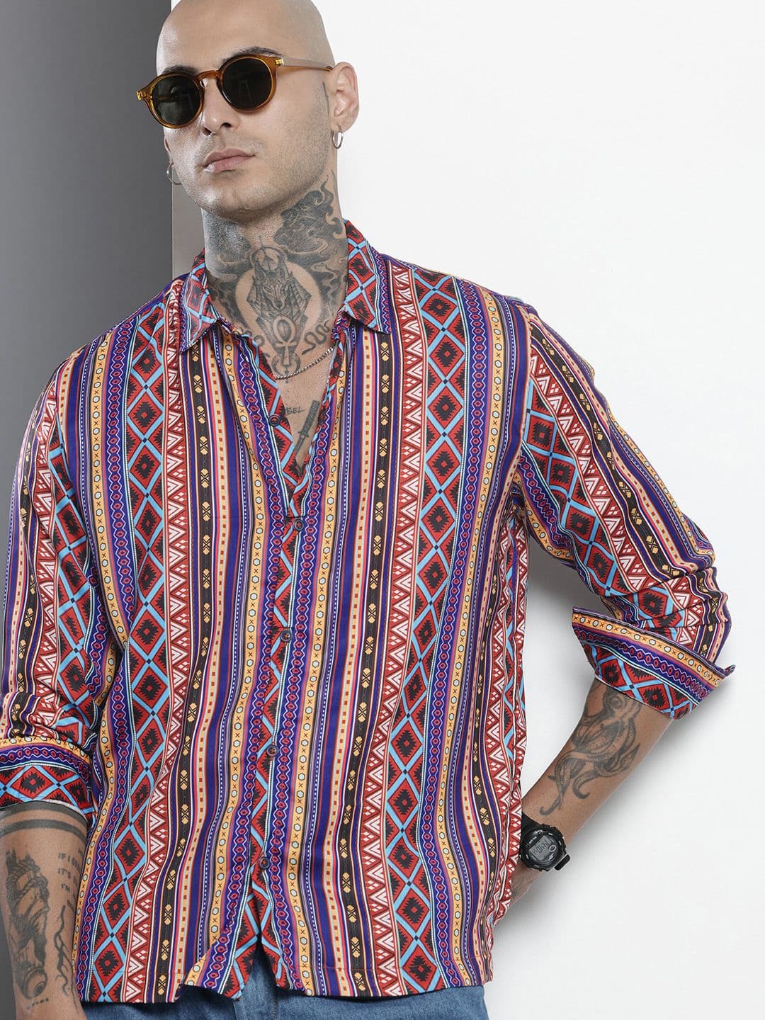The Indian Garage Co Geometric Printed Drop-Shoulder Sleeves Relaxed Fit Casual Shirt - view 1