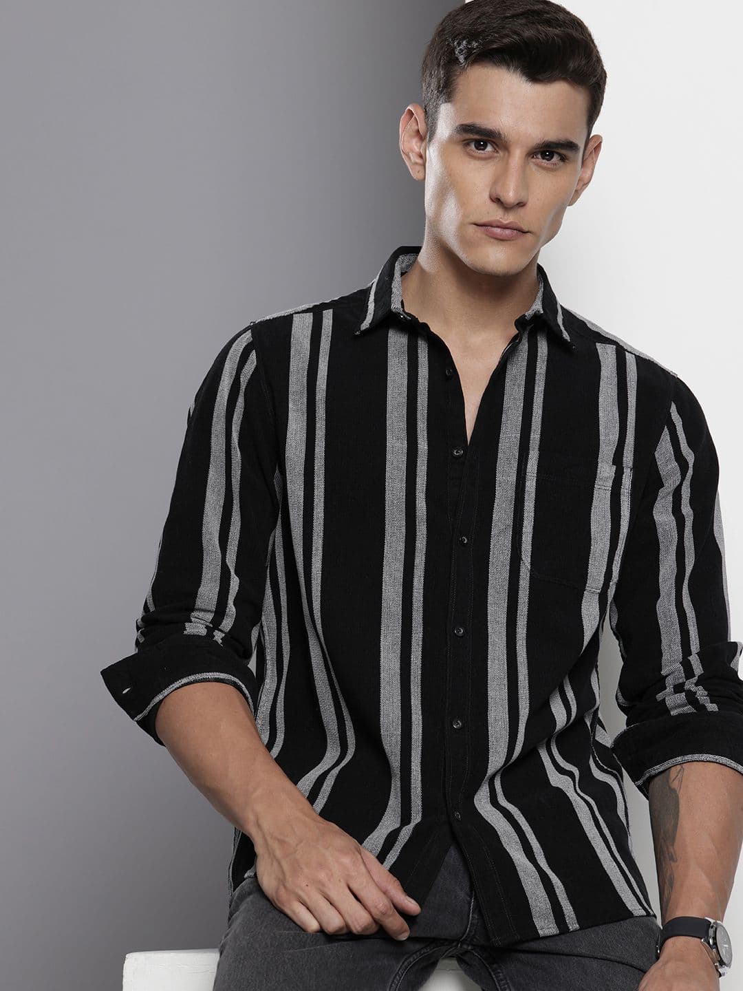 The Indian Garage Co Pure Cotton Striped Corduroy Casual Shirt - view 1