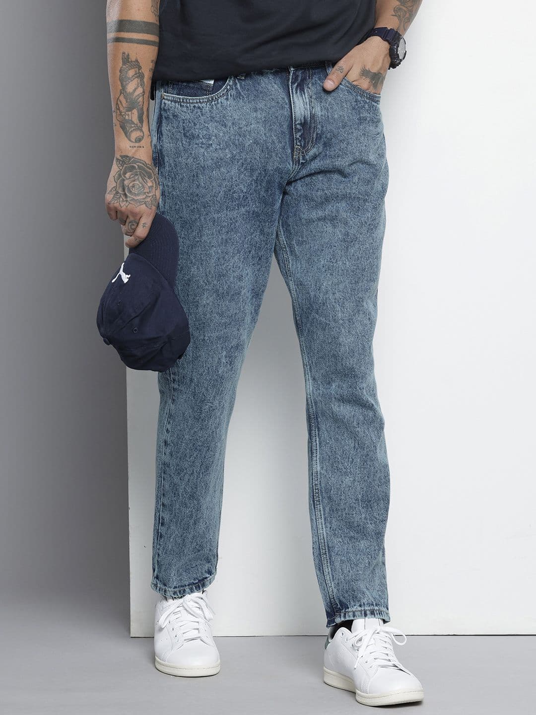 The Indian Garage Co Men Dad Fit Heavy Fade Pure Cotton Jeans - view 1
