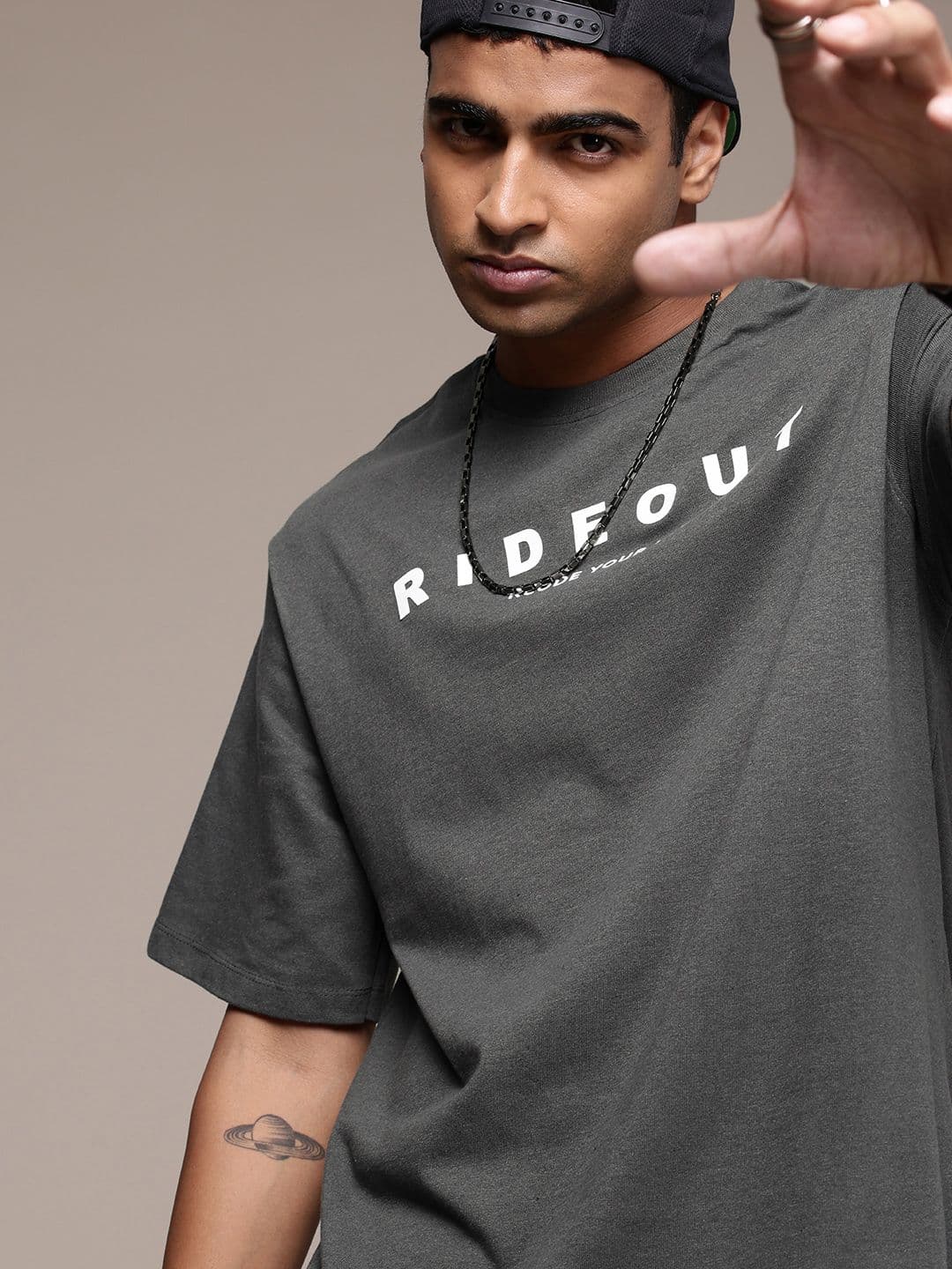 R.Code by The Roadster Life Co. Typography Printed Drop-Shoulder Relaxed Fit T-shirt - view 1
