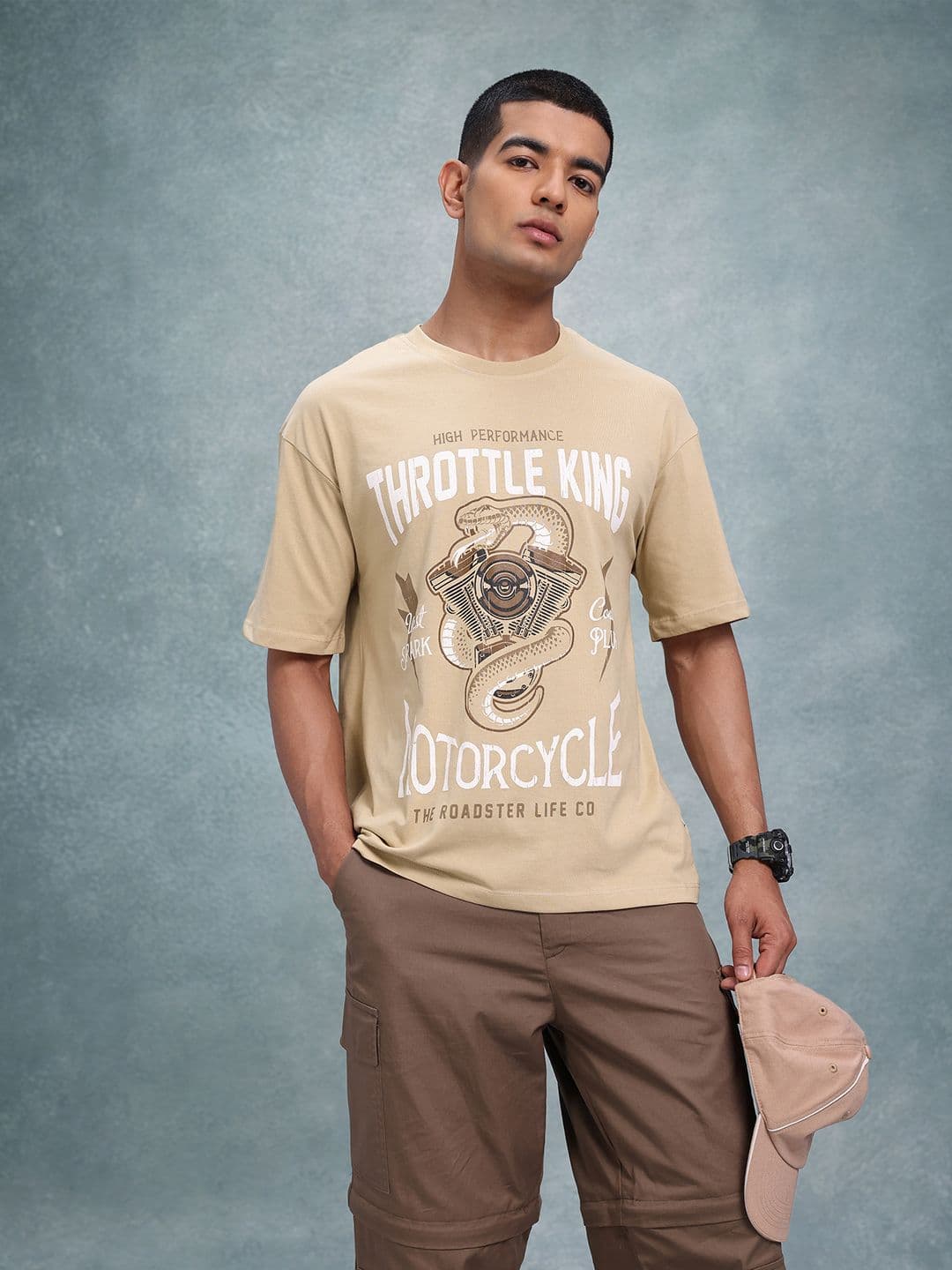 The Roadster Lifestyle Co. Printed Drop-Shoulder Sleeves T-shirt - view 1