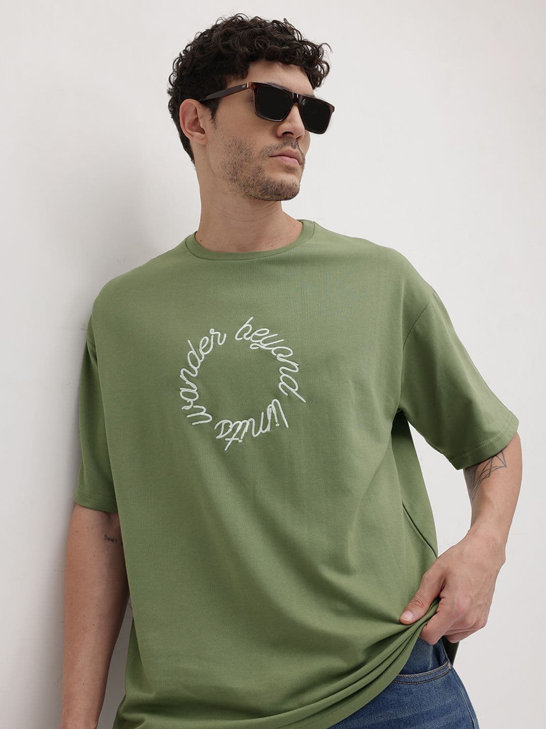 Roadster Men Typography Embroidered Drop-Shoulder Sleeves Oversized T-shirt - view 1