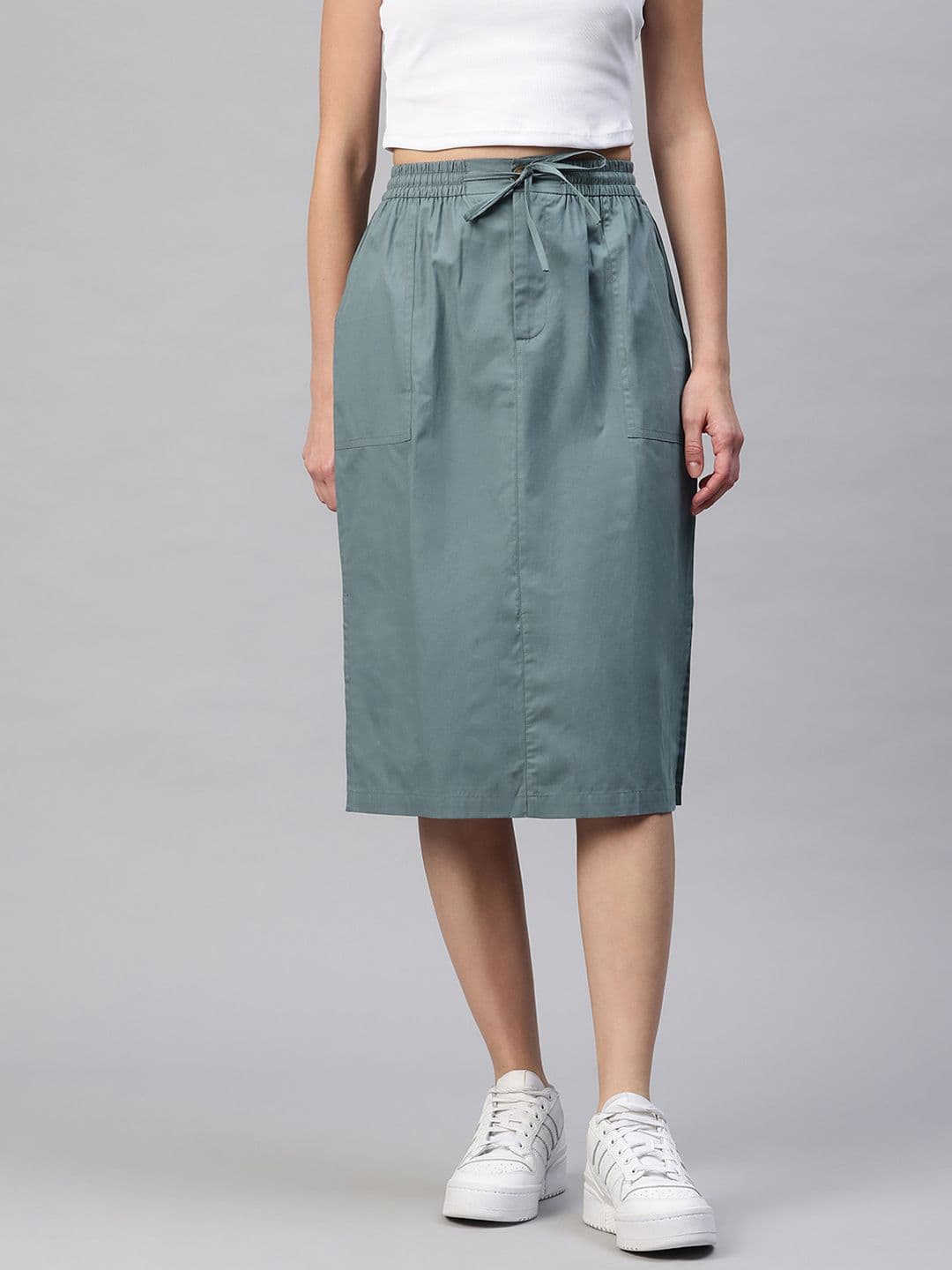 Popnetic Solid Cotton Tailored Skirt with Pocket - view 1
