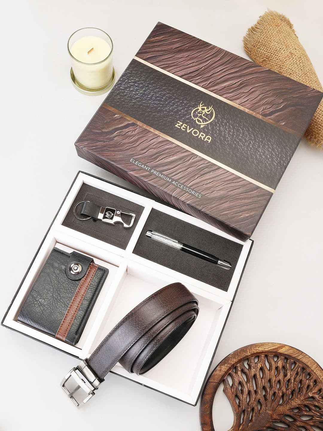 ZEVORA Men Accessory Gift Set of Belt With Wallet, Keychain and Pen Gift Set