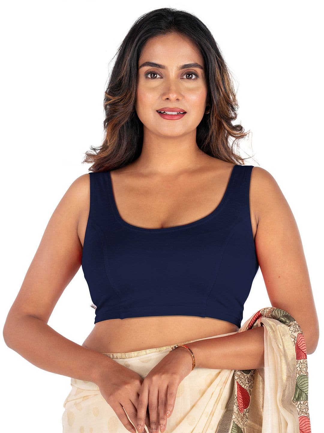 Abhi Women U Neck Solid Cotton Lycra Stretchable Sleeveless Readymade Saree Blouse - view 1
