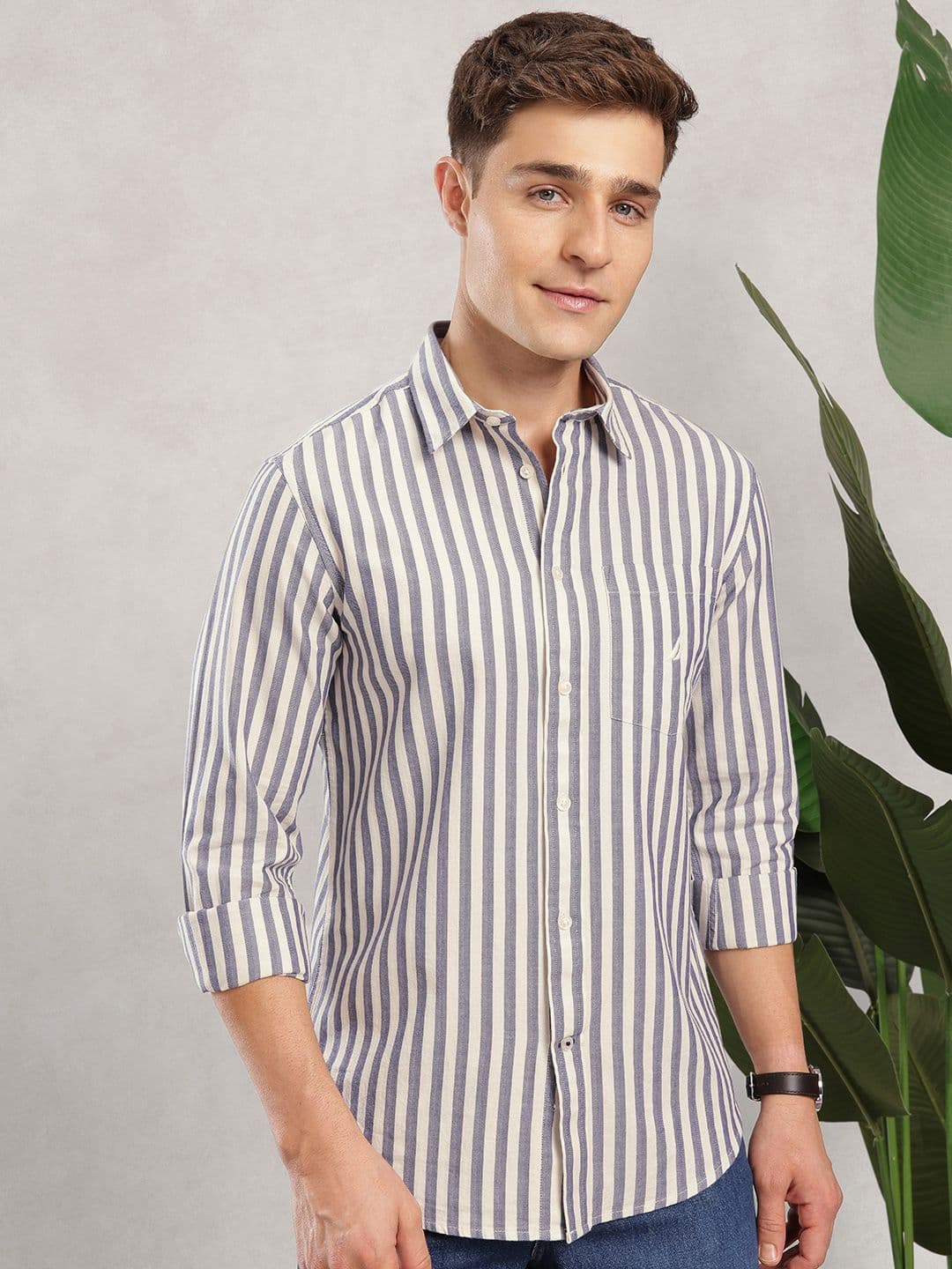 Nautica Men Premium Slim Fit Striped Pure Cotton Casual Shirt - view 1