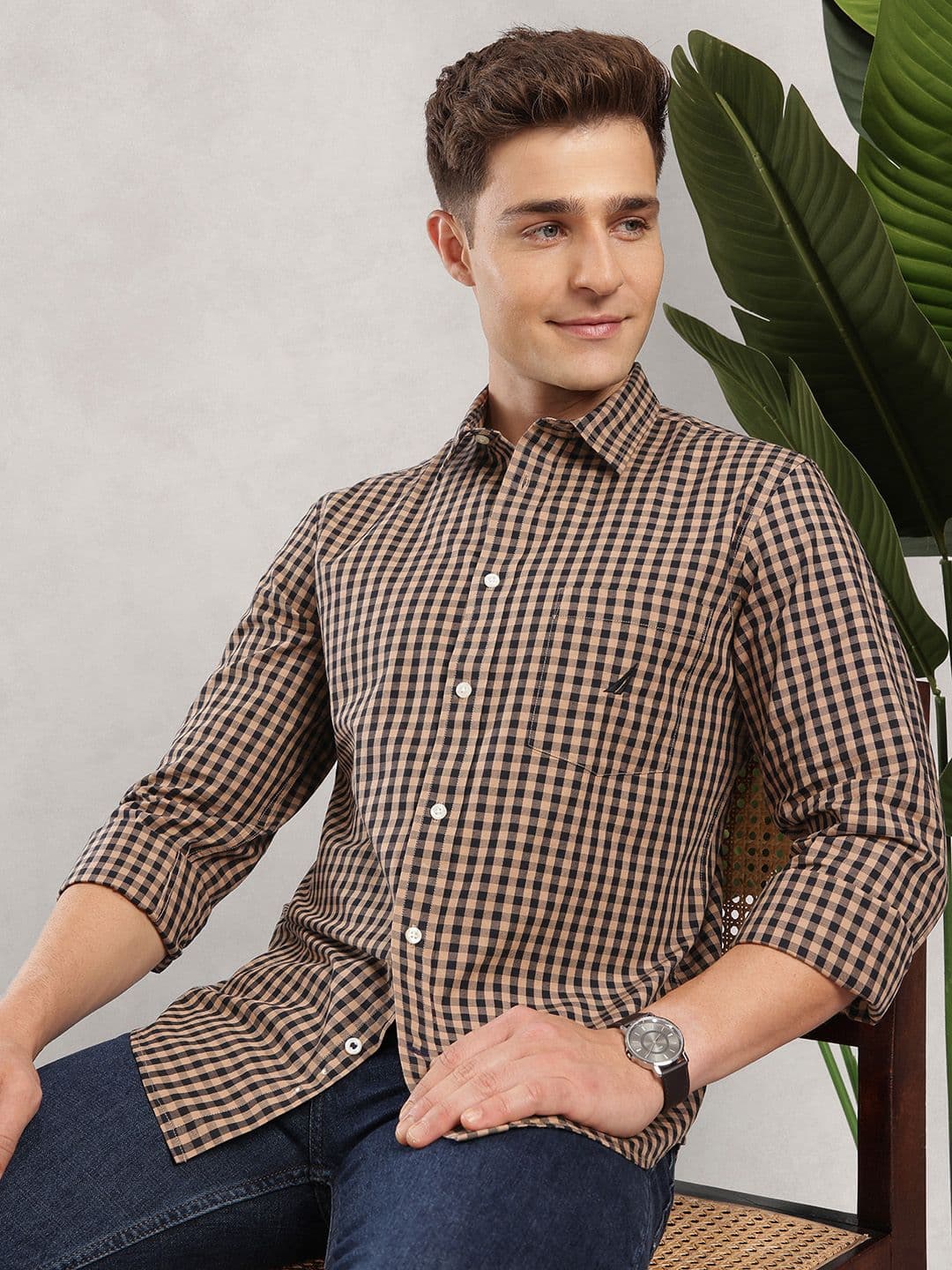 Nautica Men Premium Slim Fit Checked Pure Cotton Casual Shirt - view 1