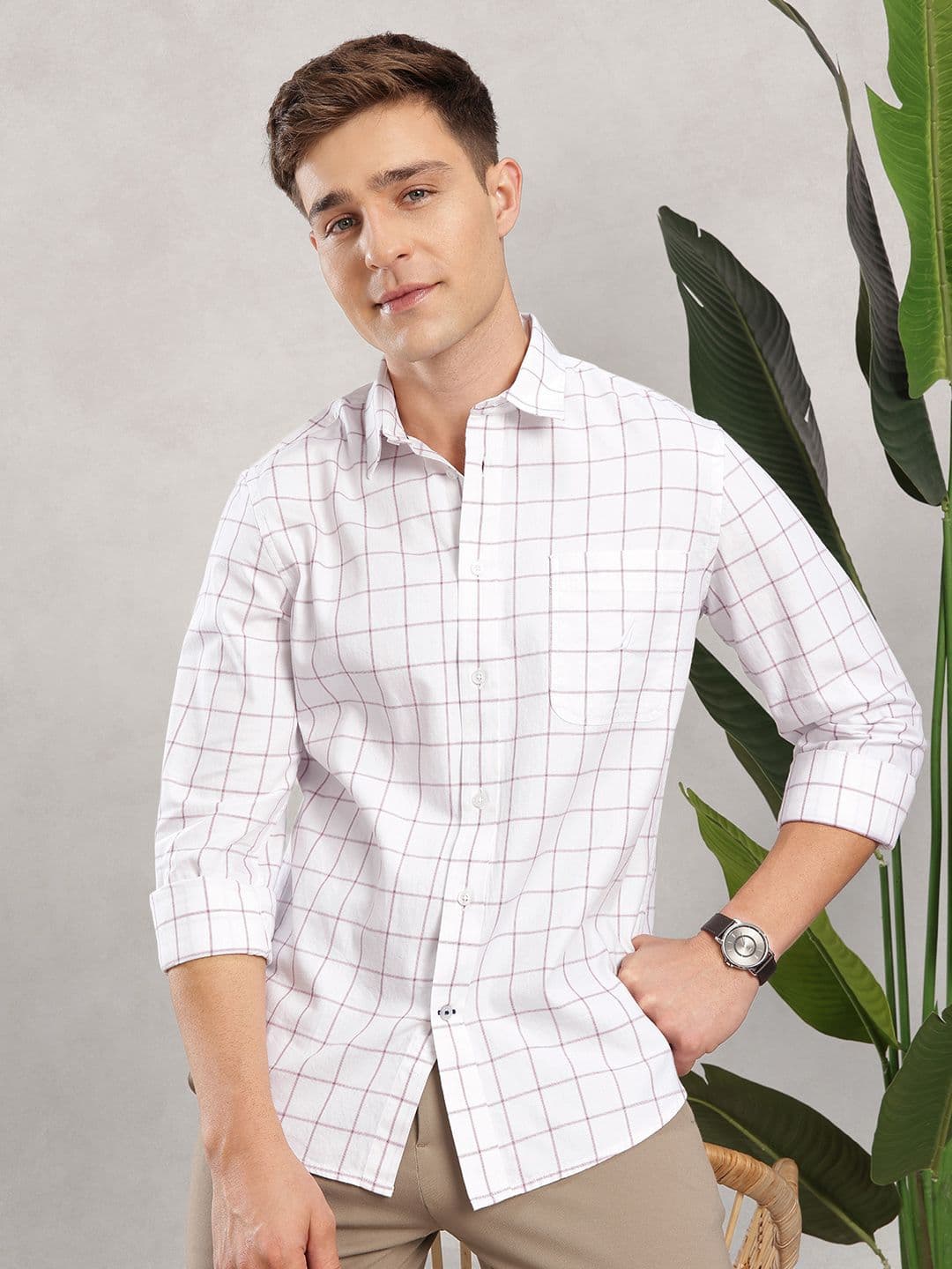 Nautica Men Premium Slim Fit Checked Pure Cotton Casual Shirt - view 1