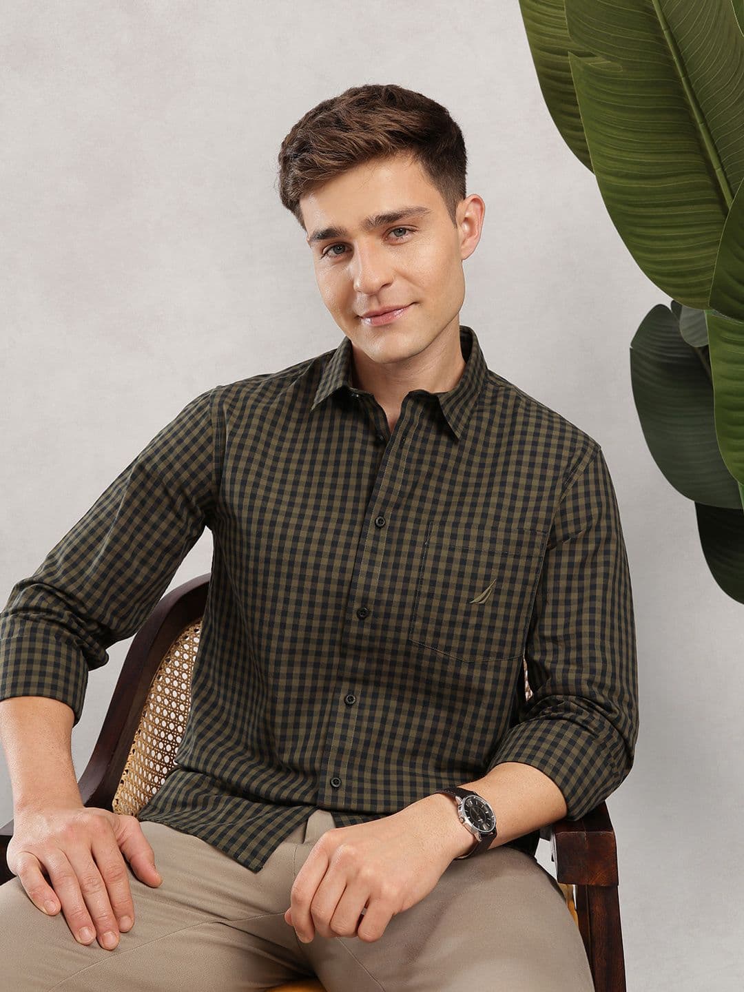 Nautica Men Premium Slim Fit Checked Pure Cotton Casual Shirt - view 1