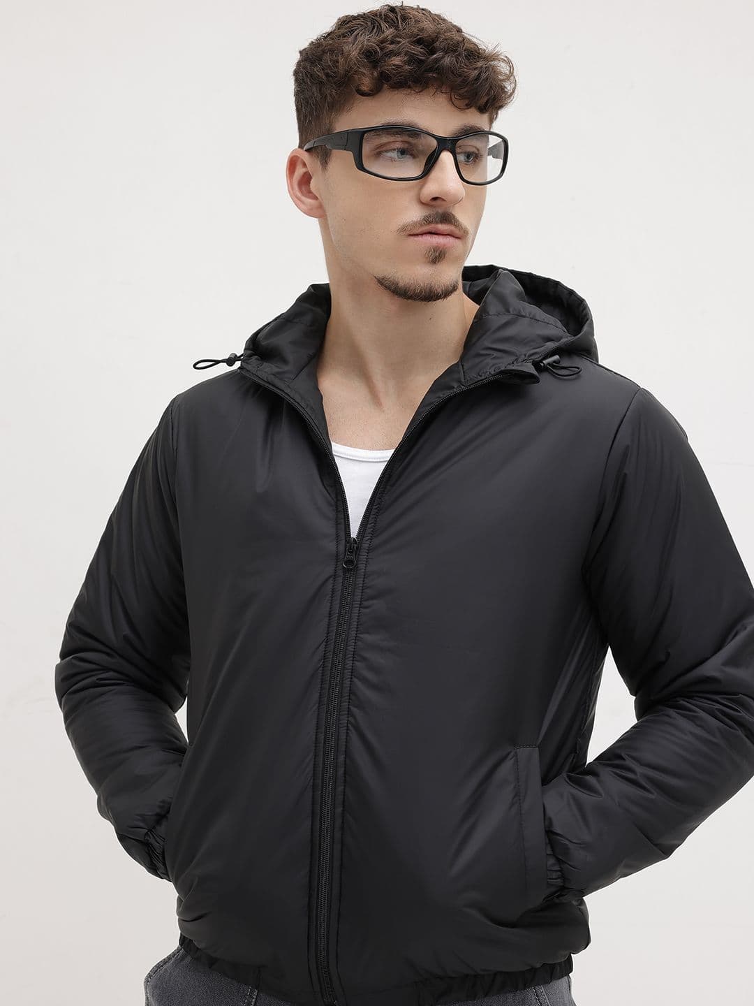 The Roadster Life Co. Men Solid Hooded Bomber Jacket - view 1