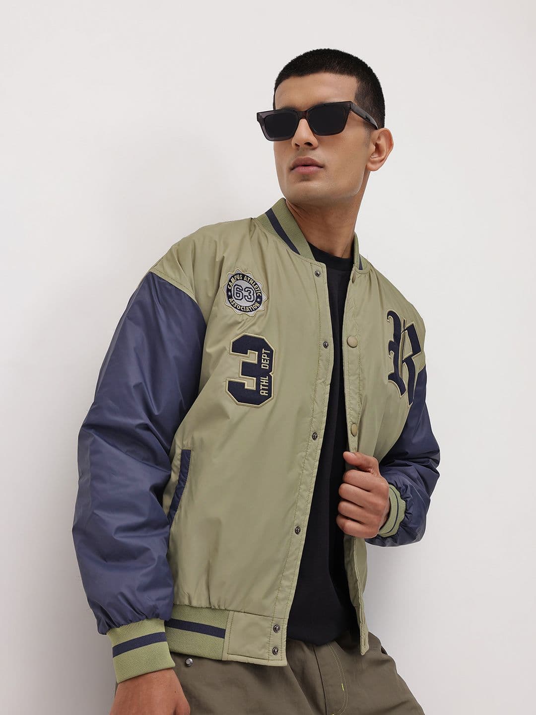 The Roadster Life Co. Typography Printed Drop-Shoulder Sleeves Varsity Jacket - view 1