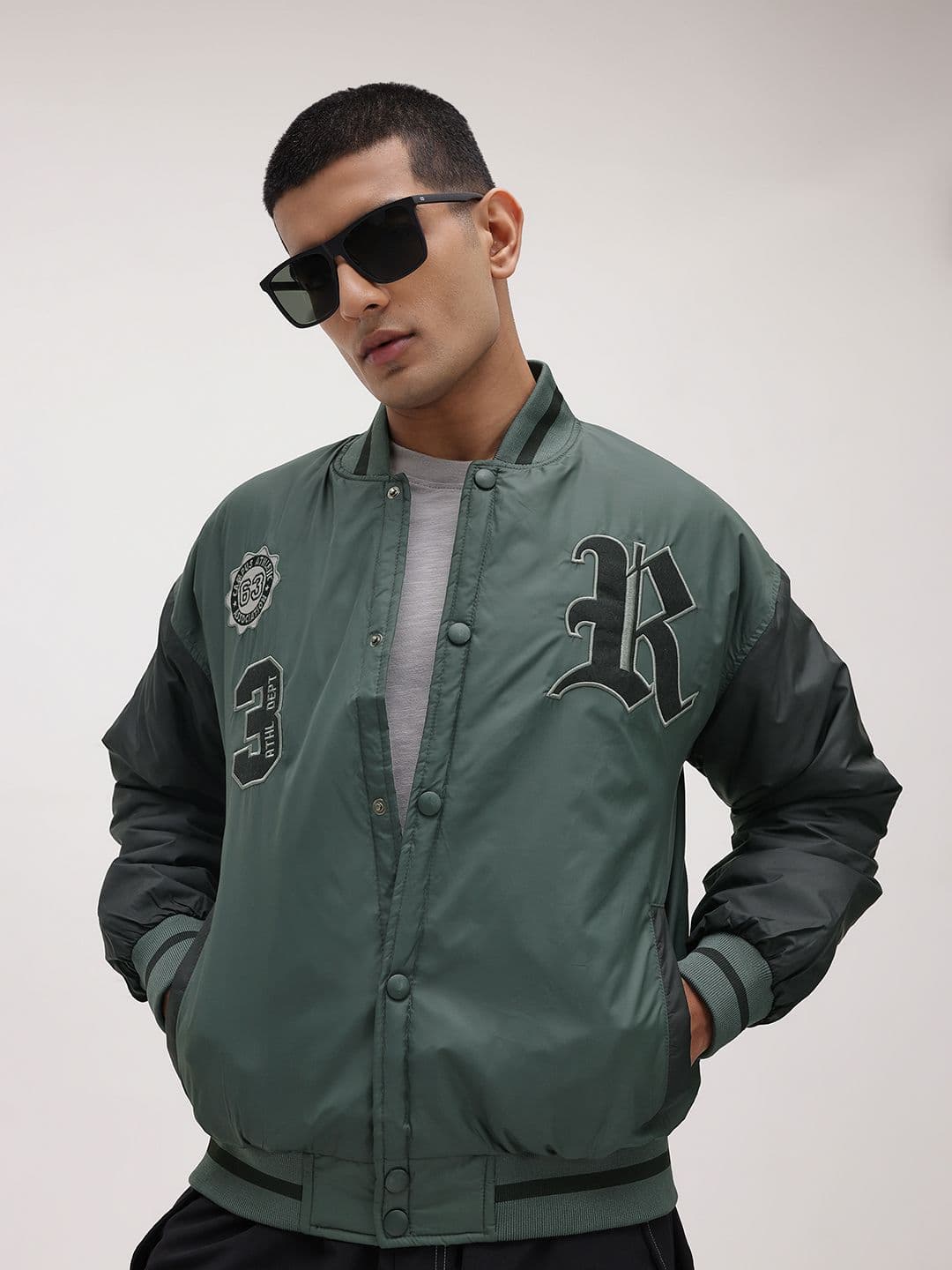 The Roadster Life Co. Typography Printed Drop-Shoulder Sleeves Varsity Jacket - view 1