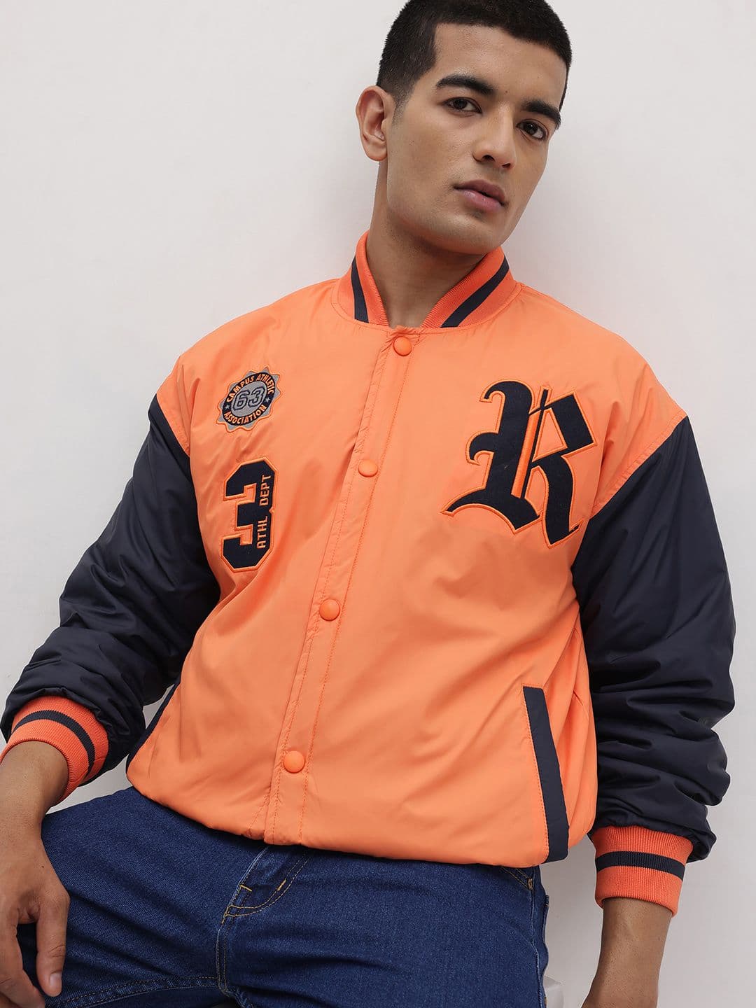 The Roadster Life Co. Typography Printed Stand Collar Varsity Jacket - view 1
