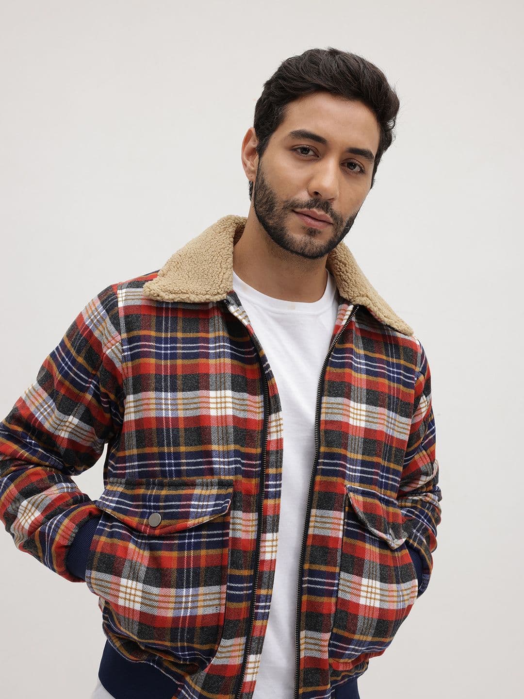 The Roadster Life Co. Gingham Checked Spread Collar Bomber Jacket - view 1