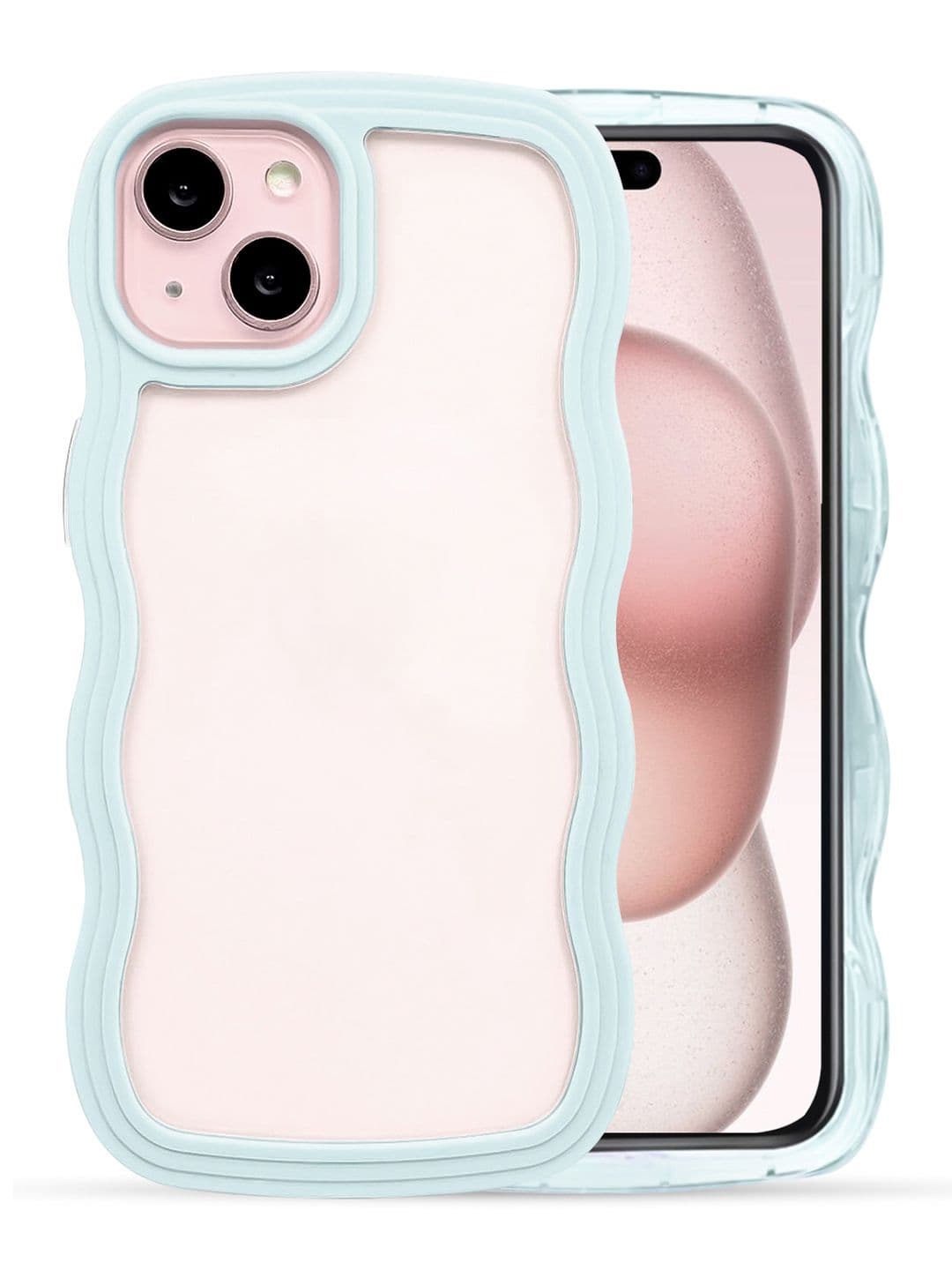QRIOH iPhone 15 Plus Light Blue Wavy Silicon Case