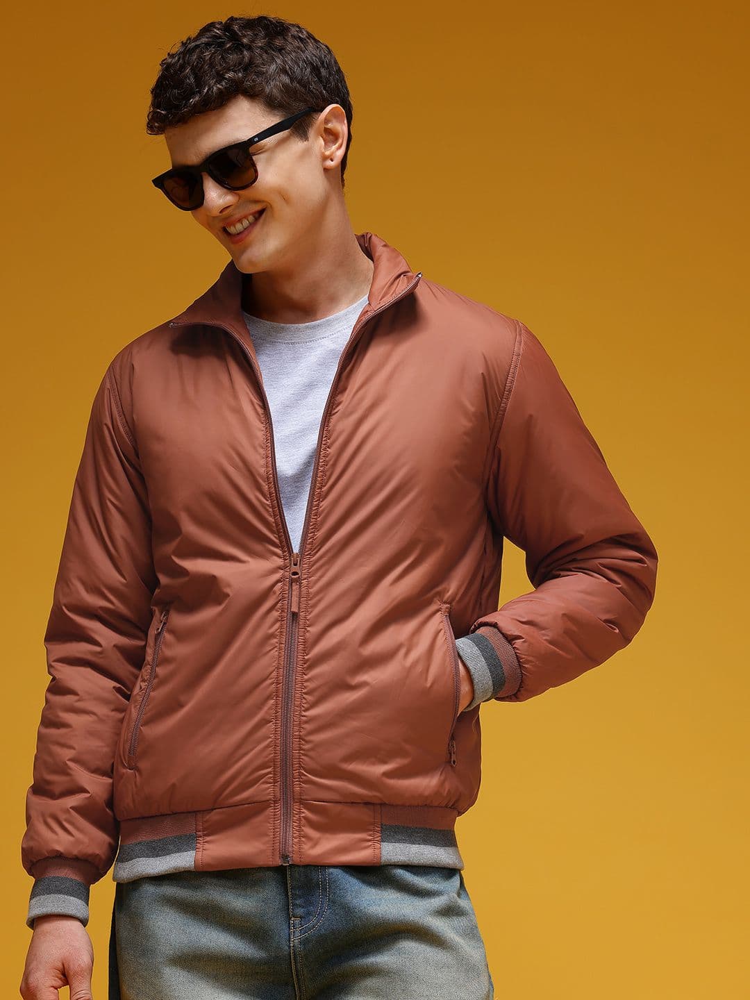 HERE&NOW Mock Collar Regular Fit Bomber Jacket - view 1