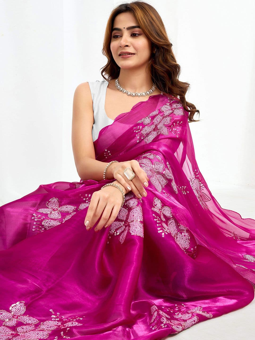 all about you Floral Sequinned Pure Chiffon Saree - view 1