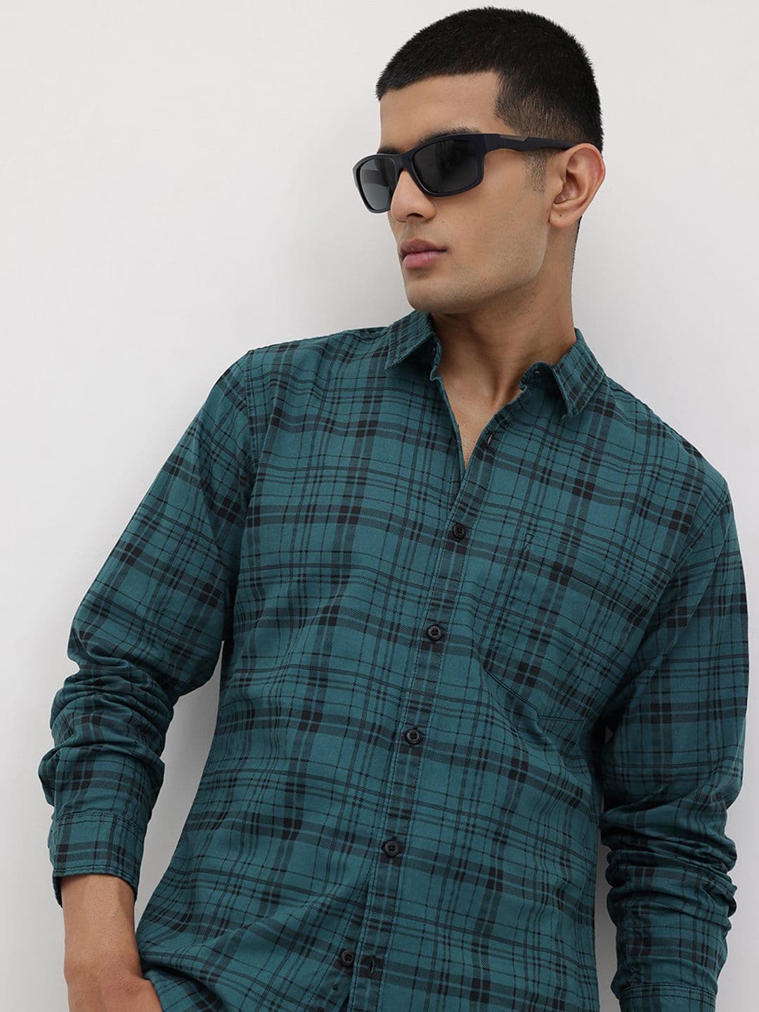 The Roadster Life Co. Tartan Check Spread Collar Pure Cotton Shirt - view 1